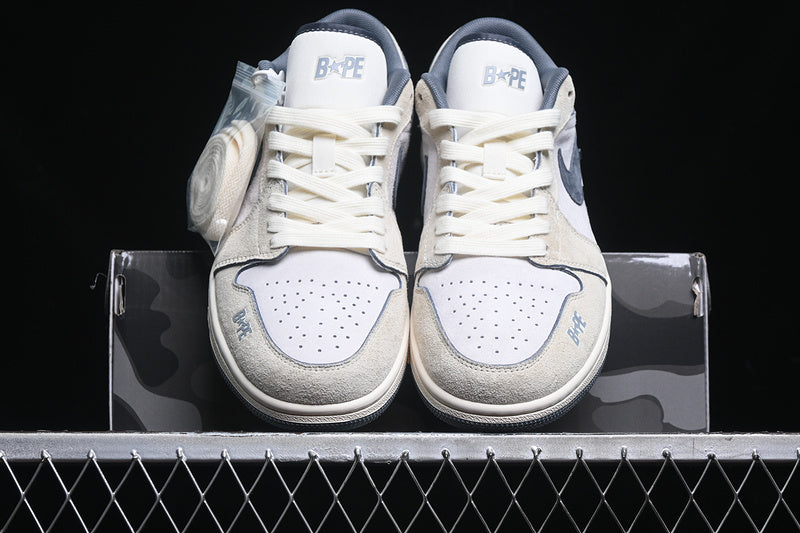 Travis Scott Fragment Design Nike Air Jordan 1 Low Bape OG SP Grey White Beige Sneakers