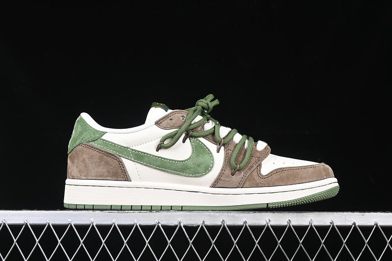 Travis Scott Fragment Design Nike Air Jordan 1 Low OG SP White Green Brown Sneakers