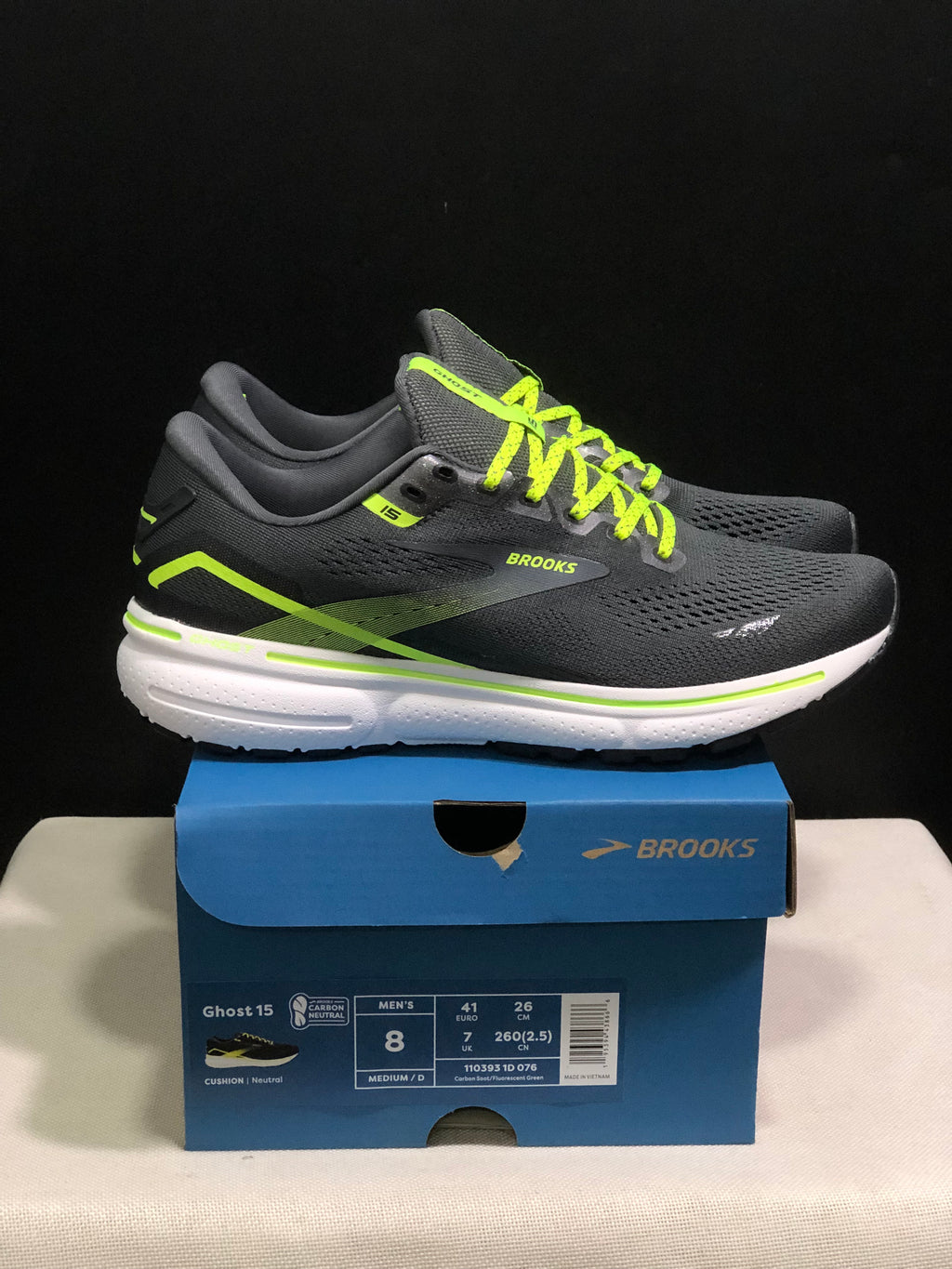 Brooks Ghost 15 Shock-absorbing Wear-resistant Low-top Running Shoes Carbon Soot/FluoreScent Green
