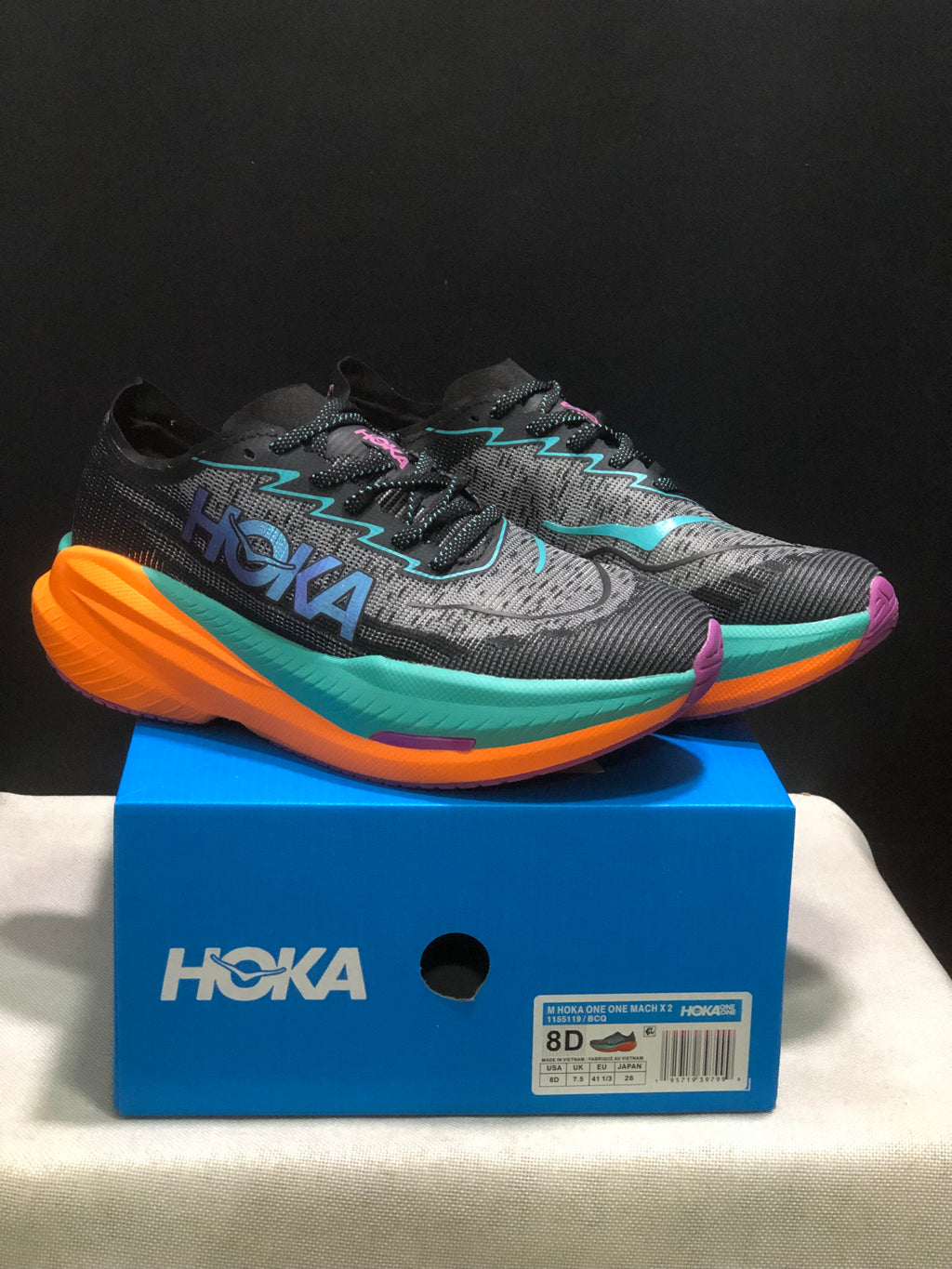 Hoka One One Mach X 2 Anti-slip Low-top Running Shoes Black/Green/Orange