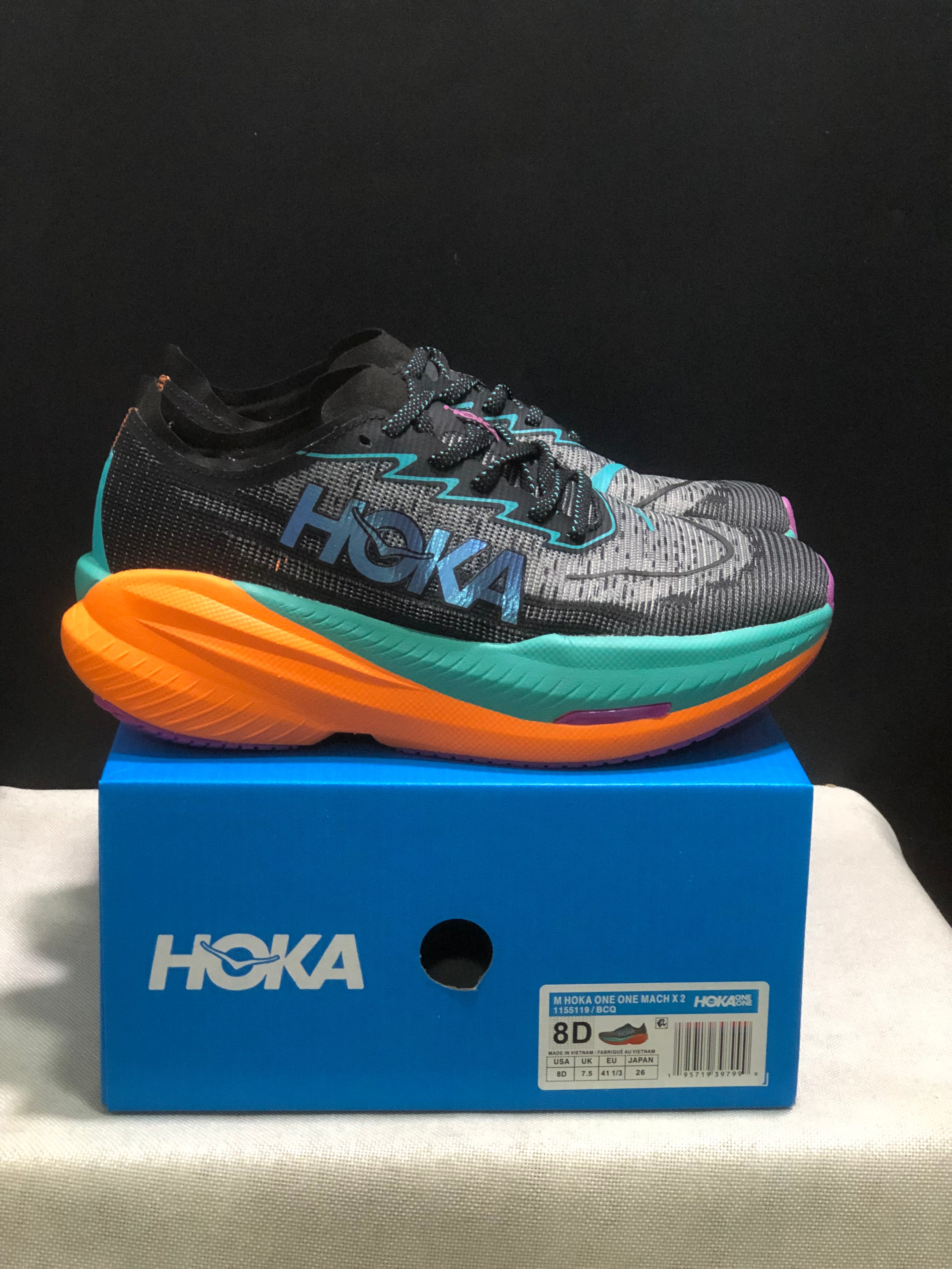 Hoka One One Mach X 2 Anti-slip Low-top Running Shoes Black/Green/Orange