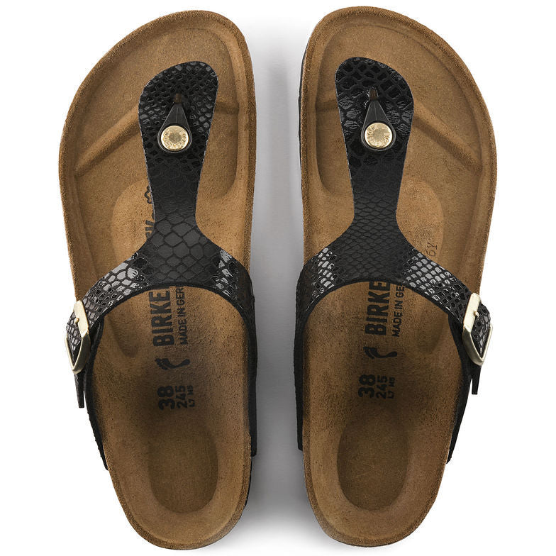 Birkenstock Gizeh All Black Snakeskin Flip Flops Leather Sandals