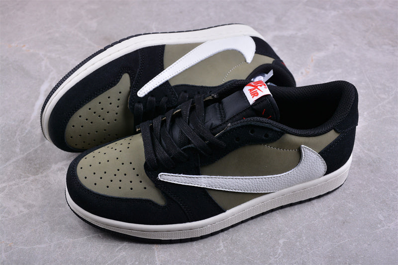 Travis Scott Nike Air Jordan1 Low OG SP White Label Olive Green Black Sneakers