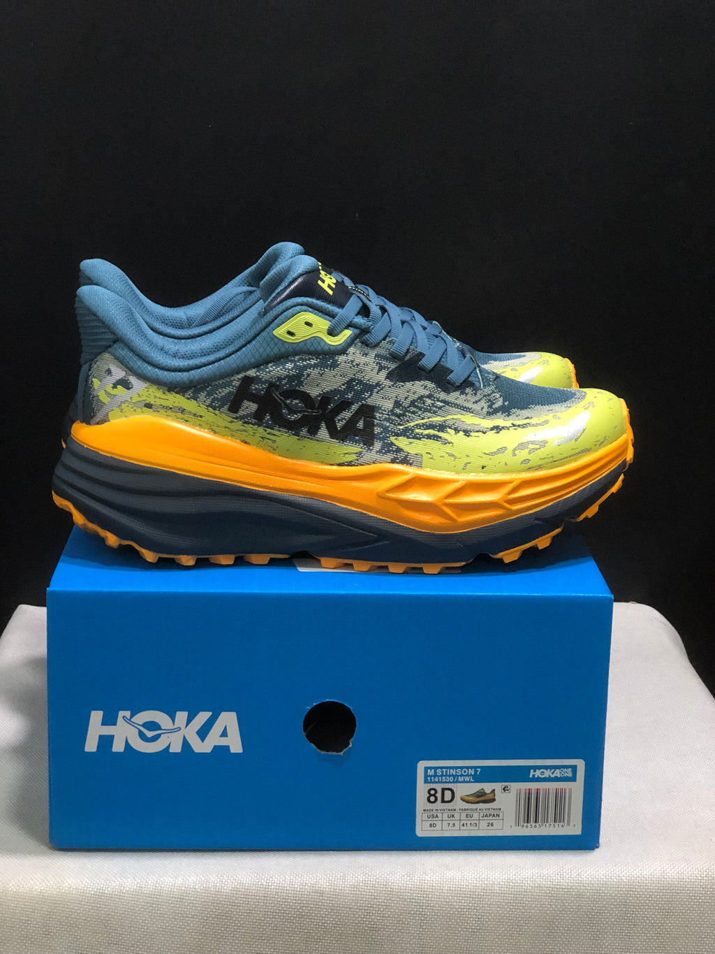Hoka One One Stinson 7 Comfortable Anti-slip Running Shoes Turquoise/Camouflage/Orange