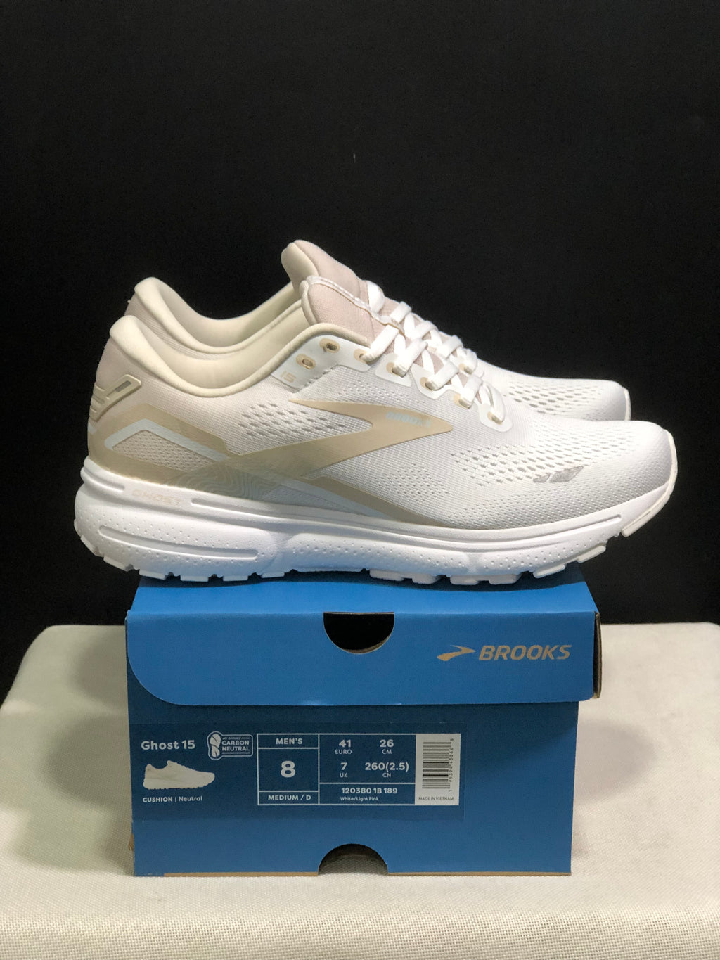 Brooks Ghost 15 Shock-absorbing Wear-resistant Low-top Running Shoes White/Light Pink