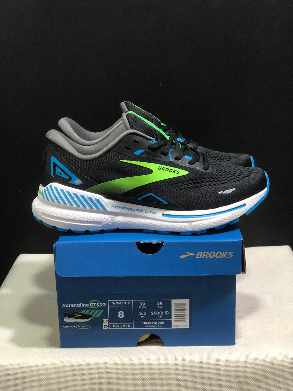 Brooks Adrenaline GTS 23 Shock-absorbing Wear-resistant Low-top Running Shoes Black/Ocean Blue