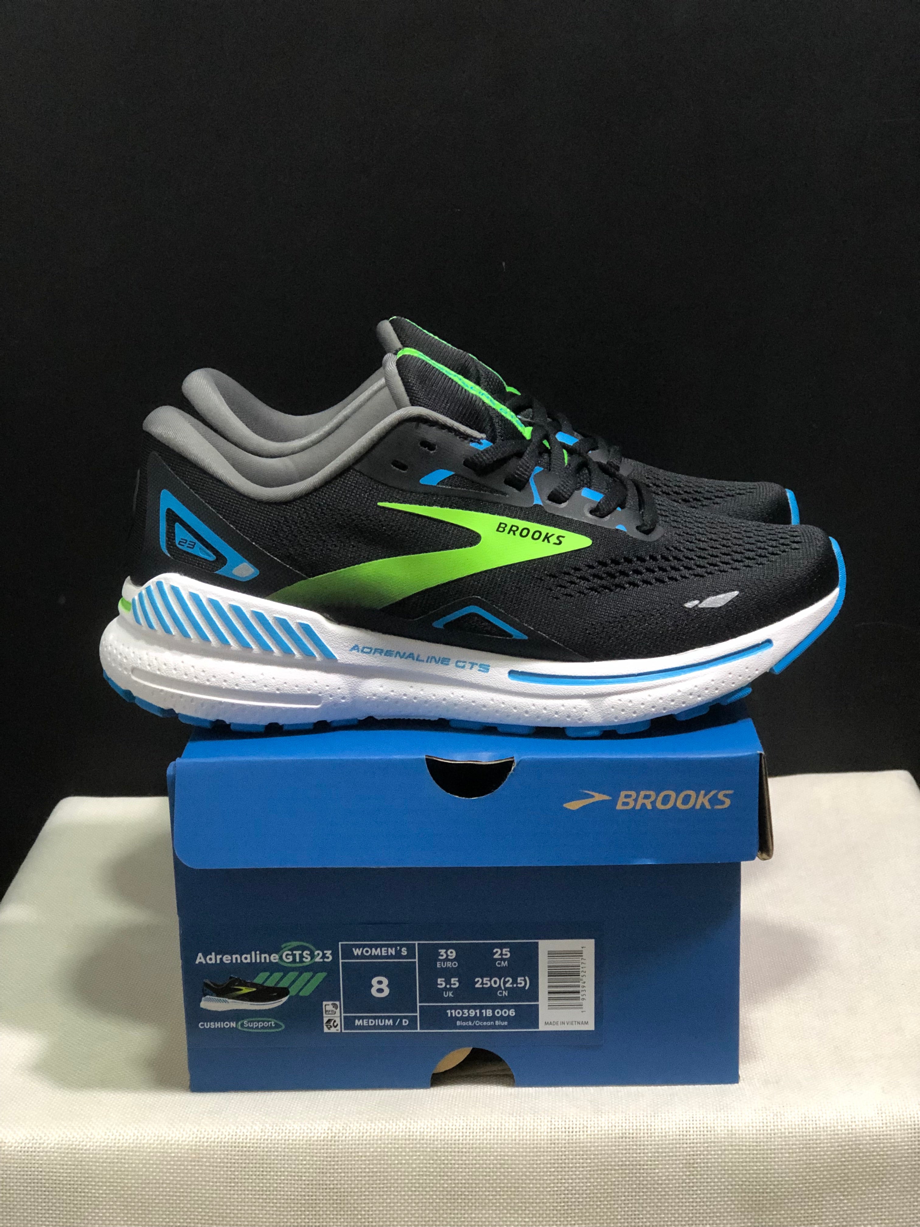 Brooks Adrenaline GTS 23 Shock-absorbing Wear-resistant Low-top Running Shoes Black/Ocean Blue