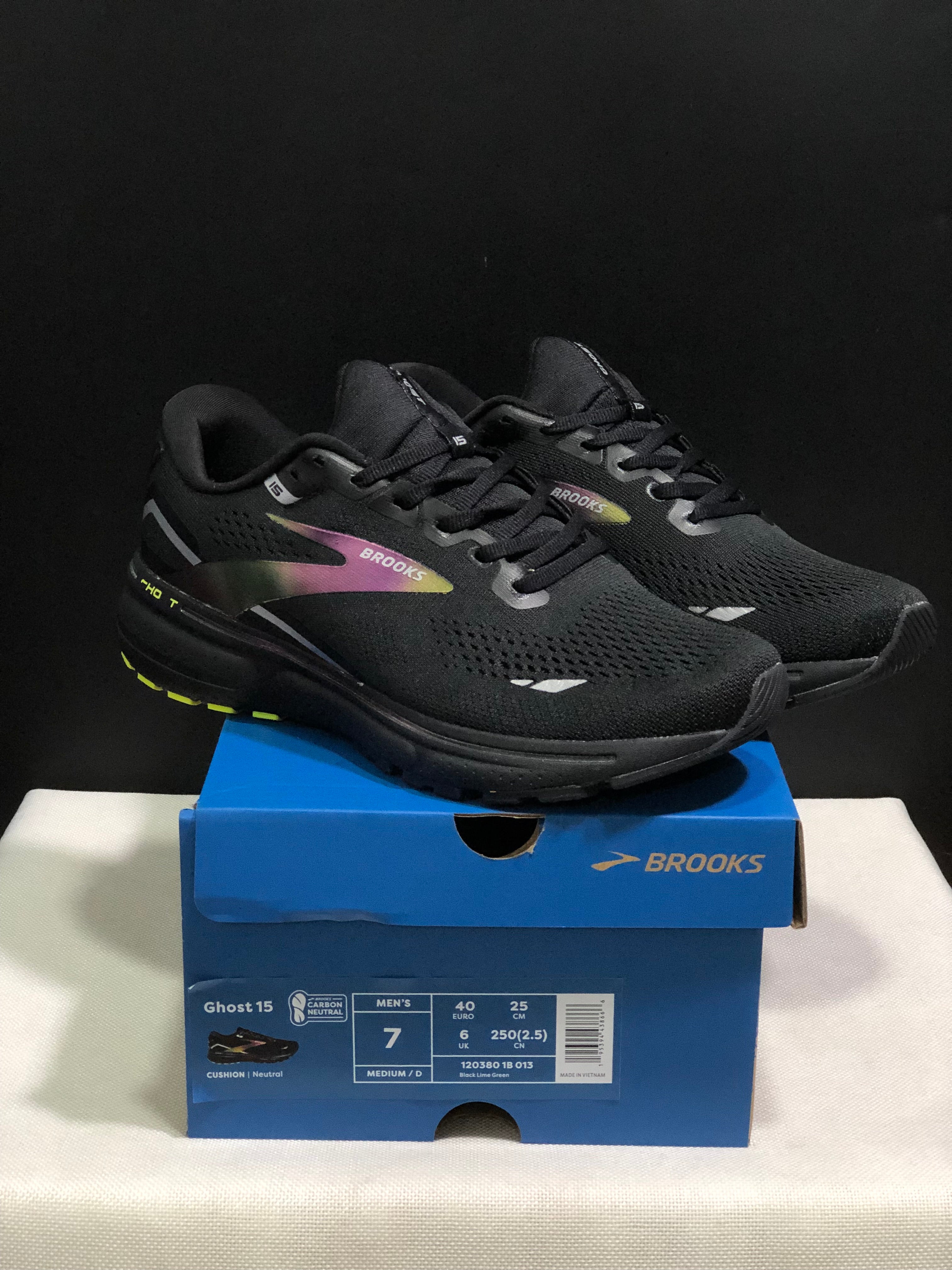 Brooks Ghost 15 Shock-absorbing Wear-resistant Low-top Running Shoes Black Lime Green