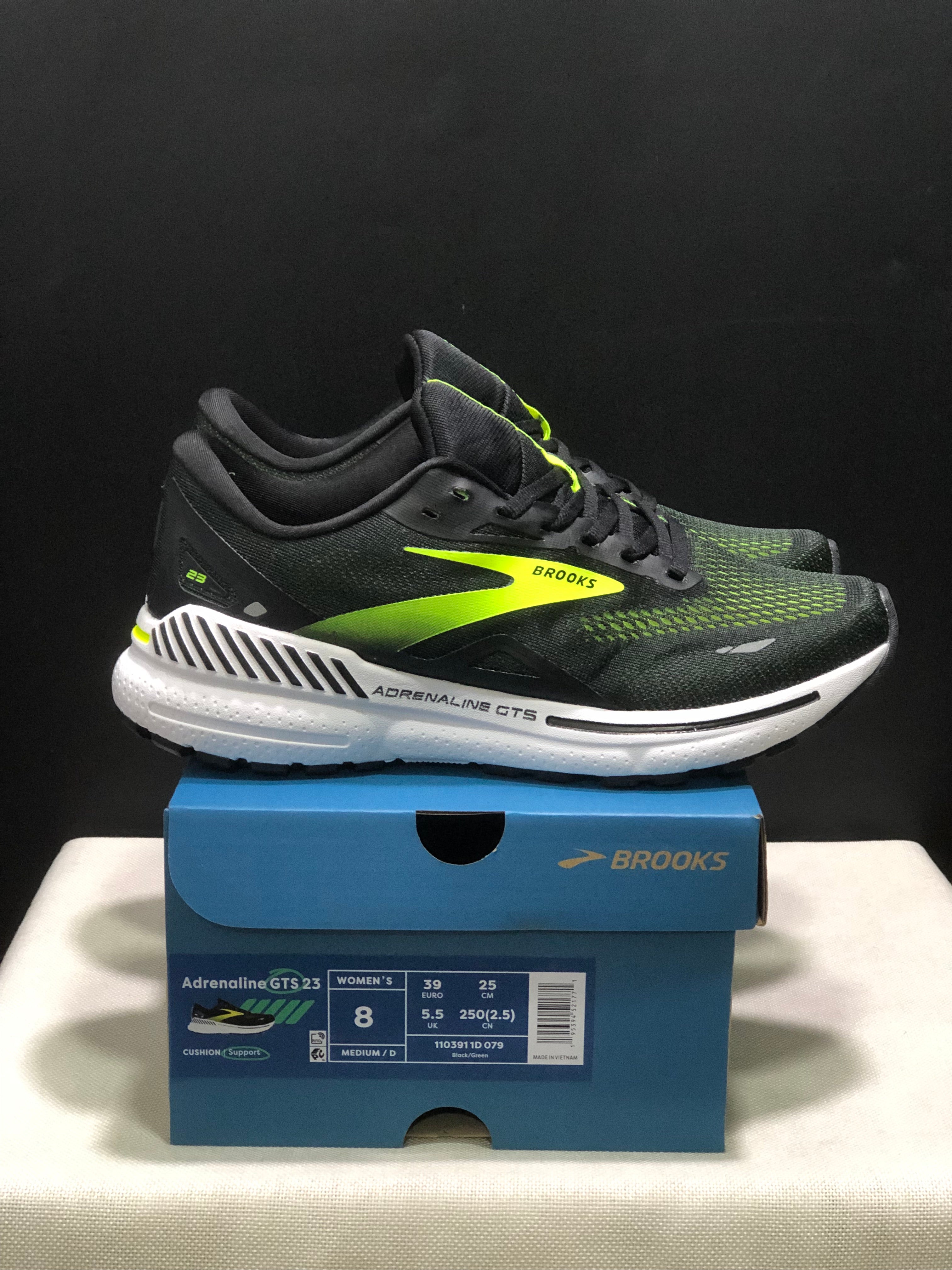 Brooks Adrenaline GTS 23 Shock-absorbing Wear-resistant Low-top Running Shoes Black/Green