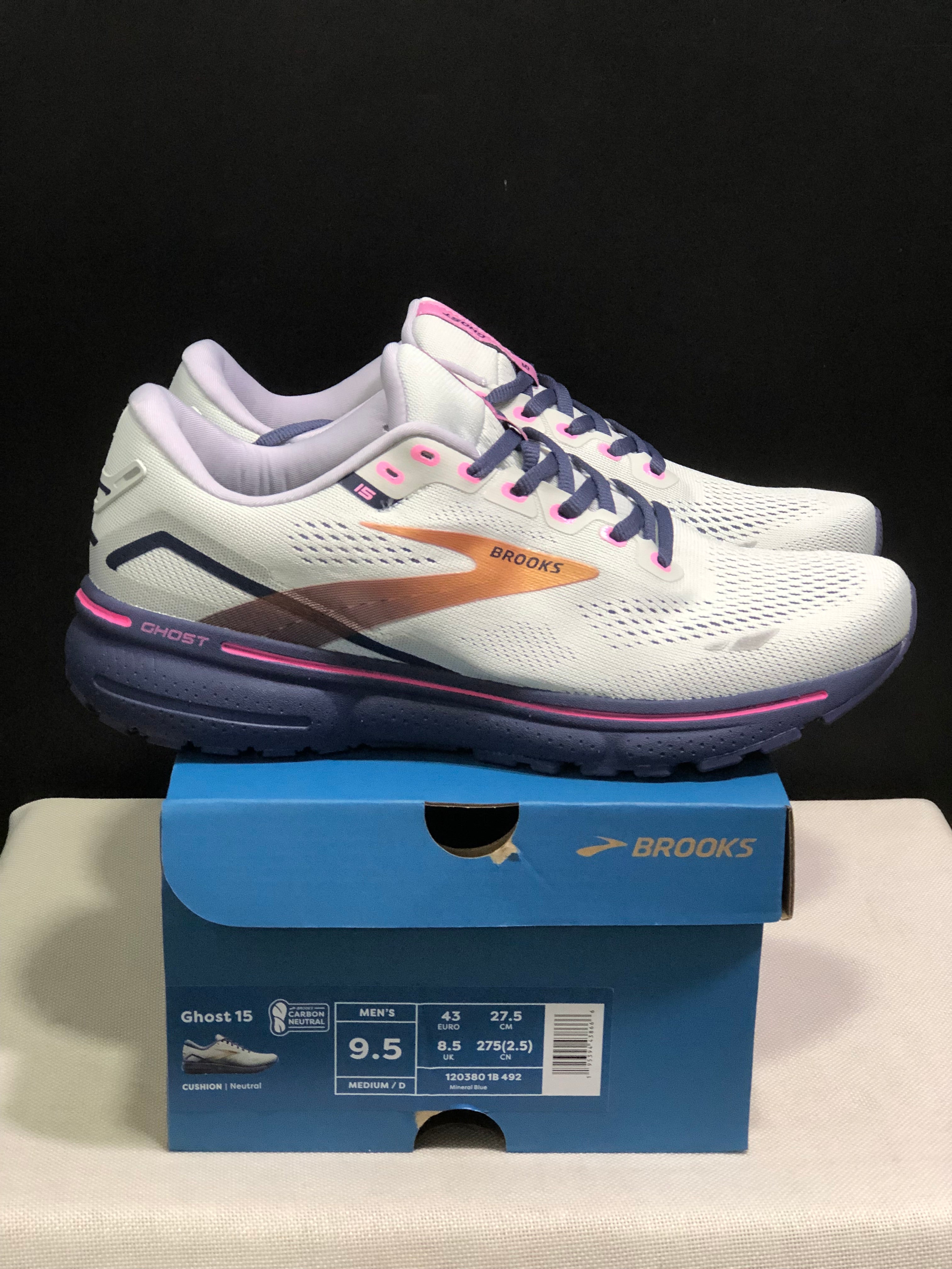 Brooks Ghost 15 Shock-absorbing Wear-resistant Low-top Running Shoes White/Light Purple