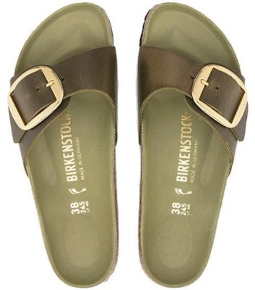Birkenstock Madrid Olive Green Big Buckle Natural Leather Oiled 1024114 Fashion Slippers