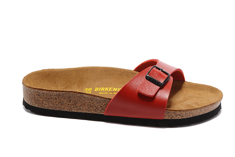 Birkenstock Madrid Red Single Strap Slide Matte Leather Sandals