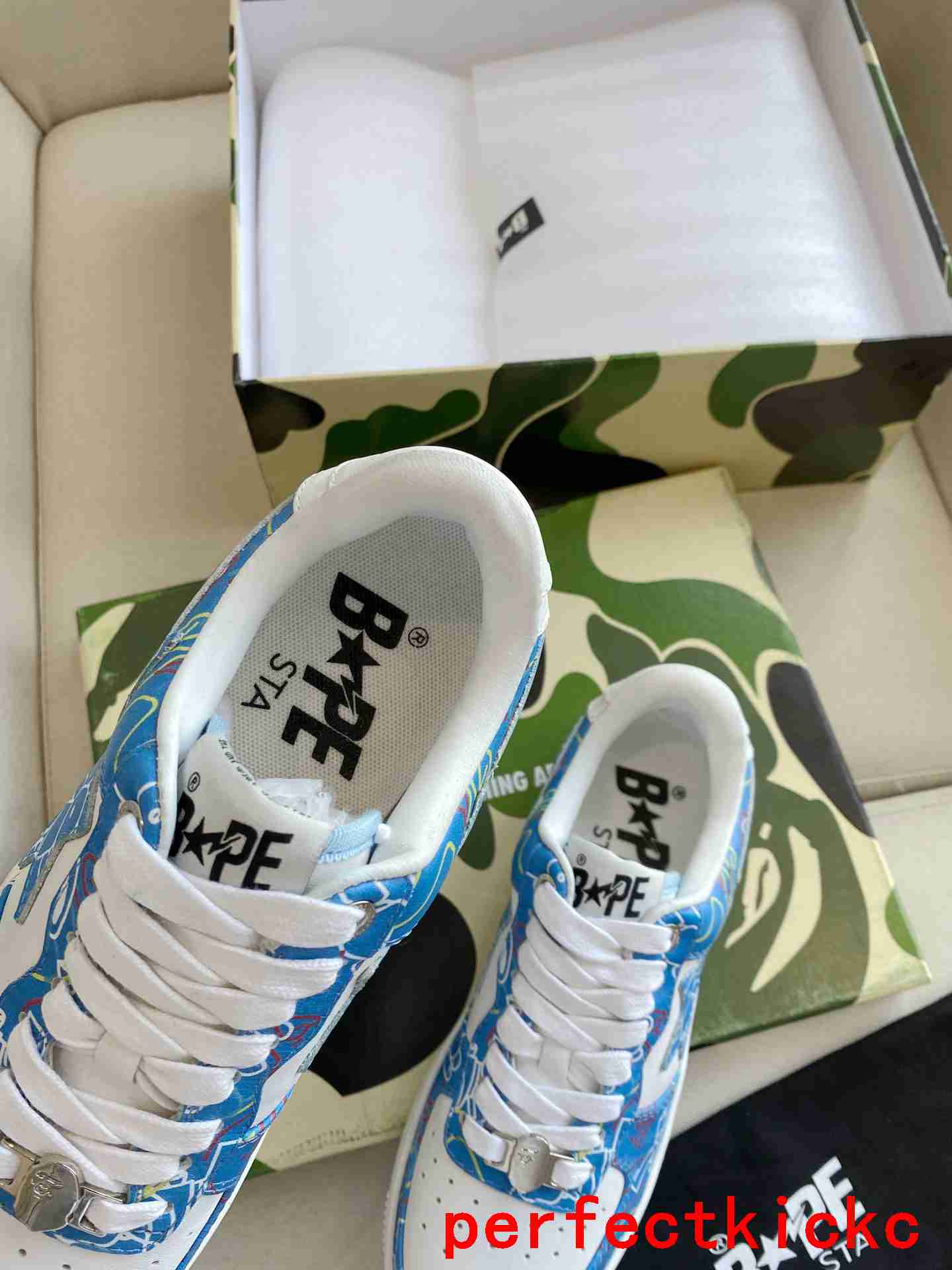 A Bathing Ape Bape Sta Sk8 Blue And White Embossed Patent Leather