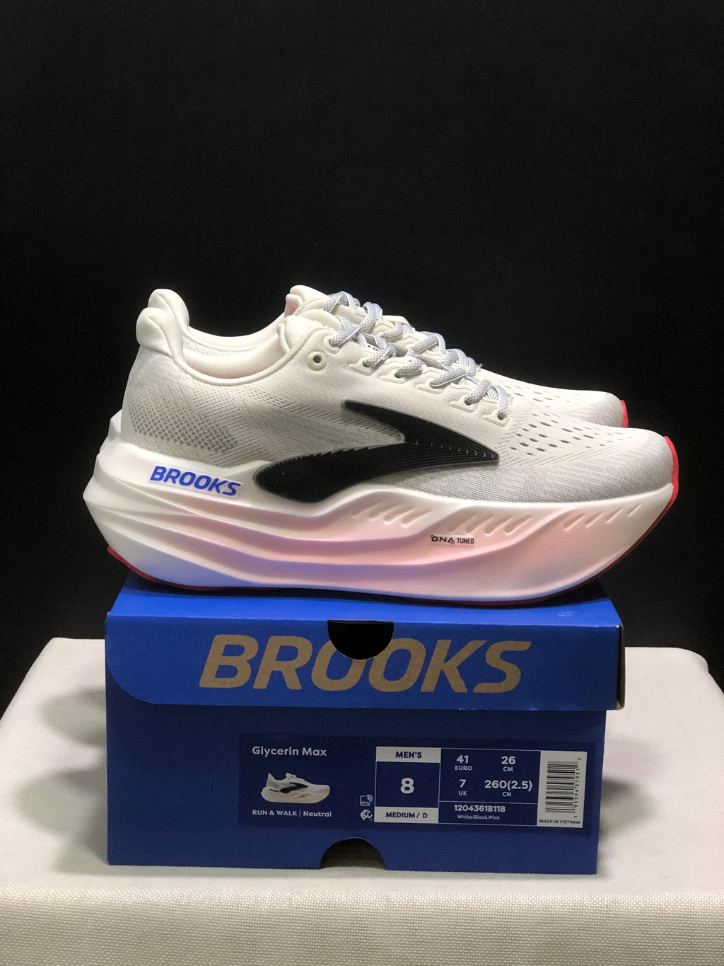 Brooks Glycerin Max Comfortable Low-top Running Shoes White/Black/Pink
