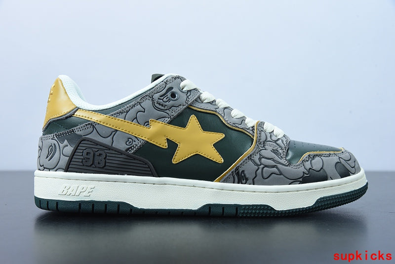 A Bathing Ape Bape Sta Sk8 Gray And Yellow Embossed Patent Leather