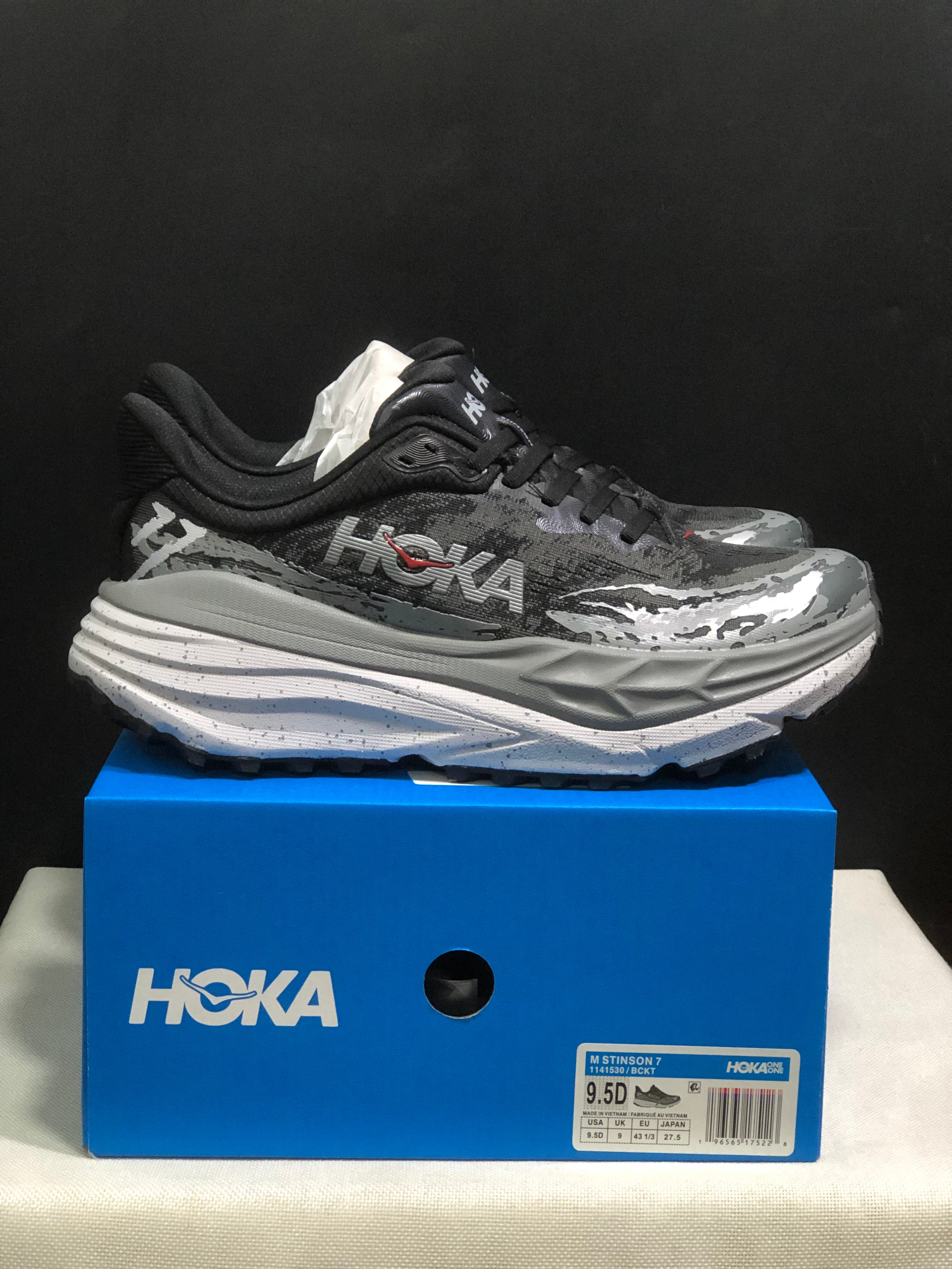 Hoka One One Stinson 7 Comfortable Anti-slip Outdoor Running Shoes Sneakers Black/Gray