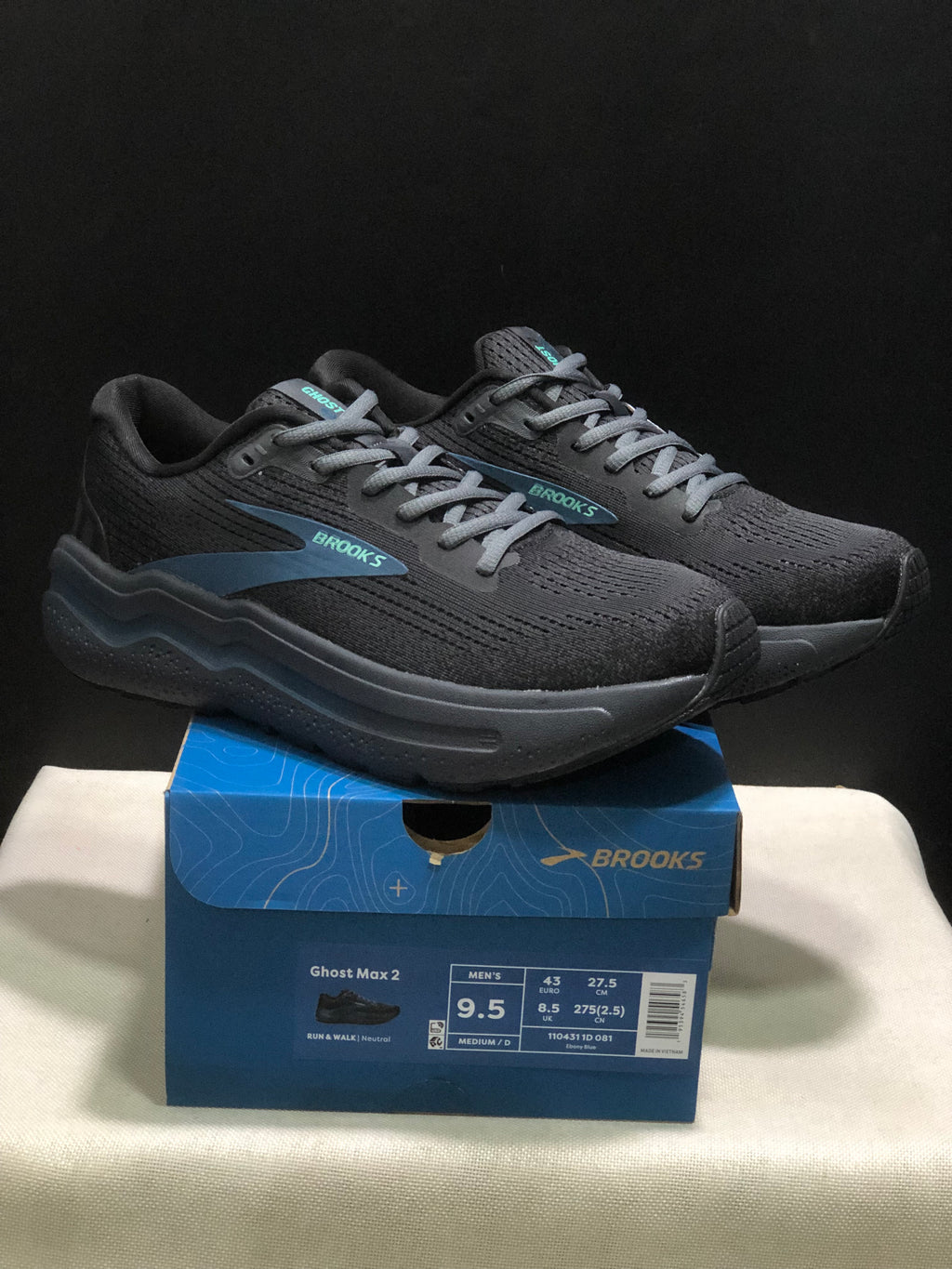 Brooks Ghost Max 2 Breathable Low-top Running Shoes Ebony Black