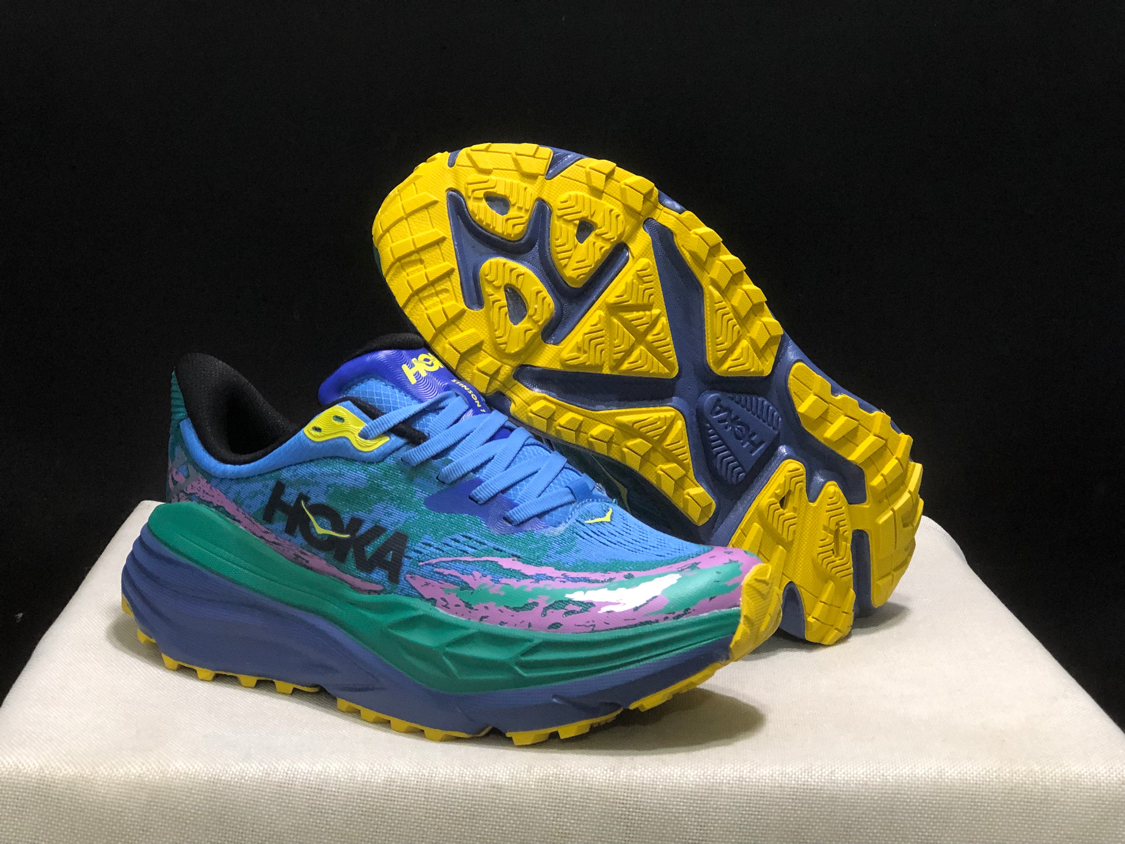 Hoka One One Stinson 7 Comfortable Anti-slip Running Shoes Blue/Camouflage/Green