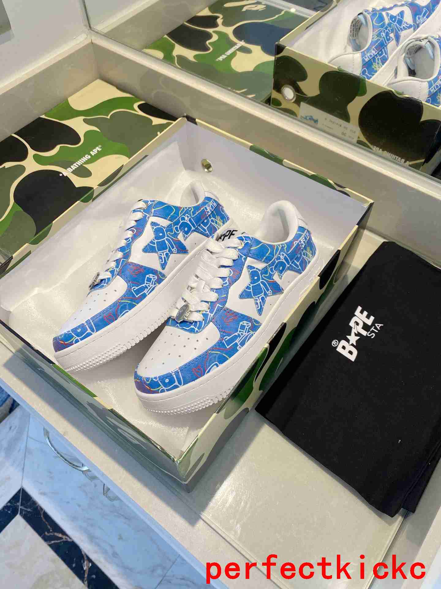 A Bathing Ape Bape Sta Sk8 Blue And White Embossed Patent Leather