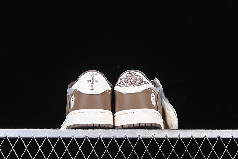 Travis Scott Fragment Design Nike Air Jordan 1 Low Bape OG SP White Grey Brown Sneakers