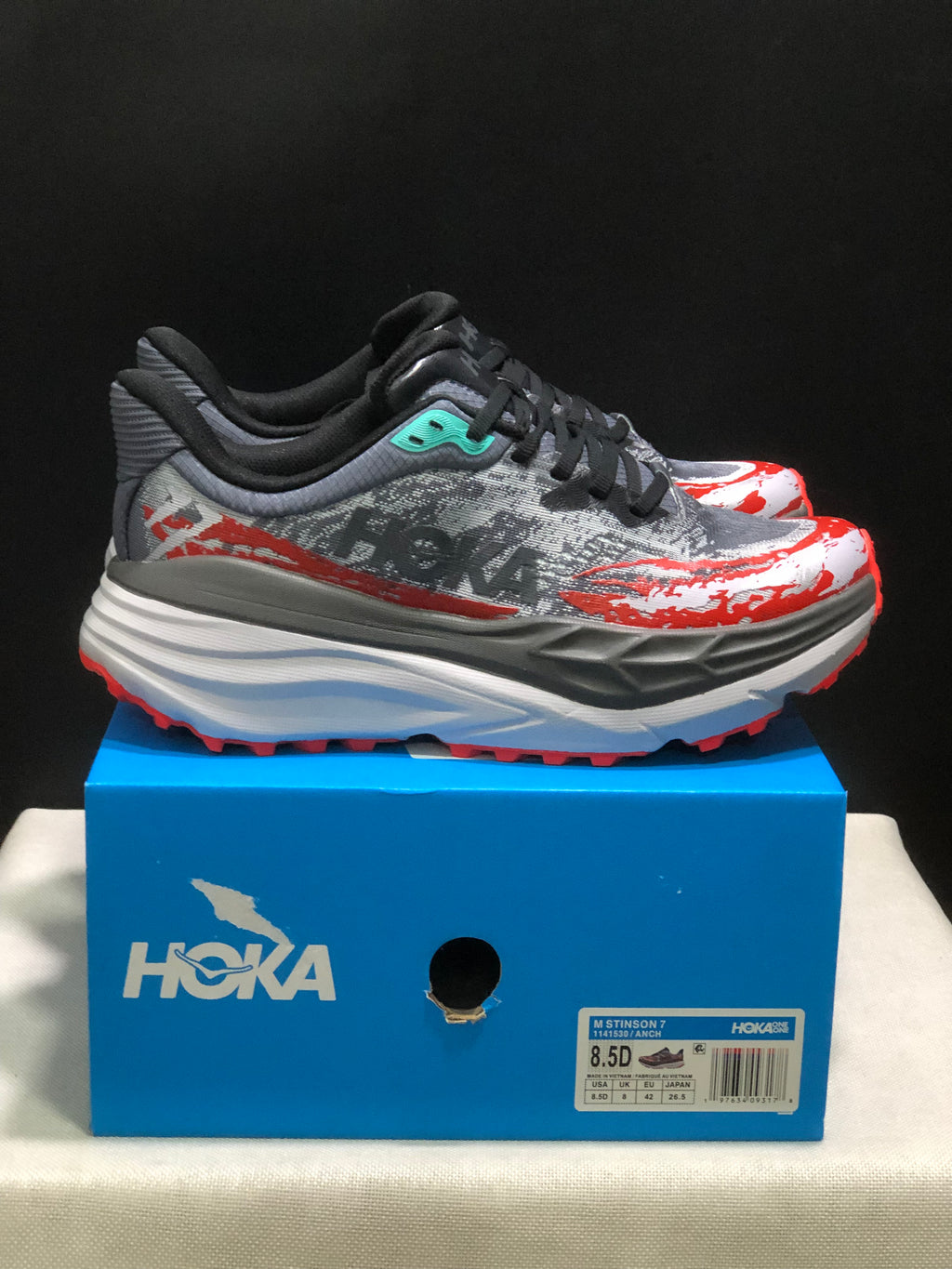 Hoka One One Stinson 7 Comfortable Anti-slip Outdoor Running Shoes Sneakers Gray/Red