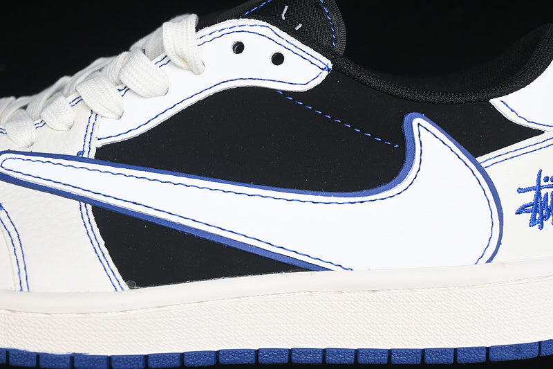 Travis Scott Fragment Design Nike Air Jordan 1 Low OG SP Blue Sole White Black Sneakers