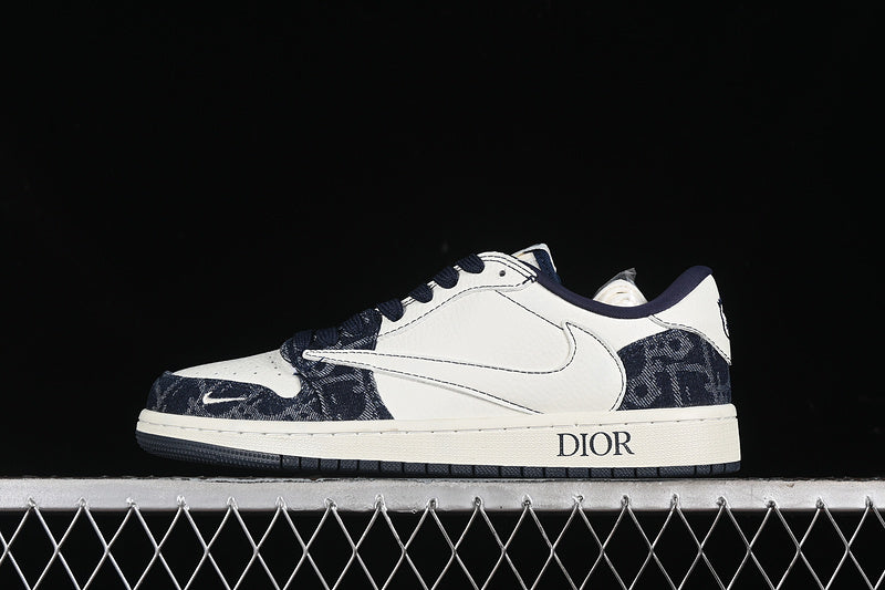 Travis Scott Fragment Design Nike Air Jordan 1 Low Dior OG SP Denim Dark Blue White Sneakers