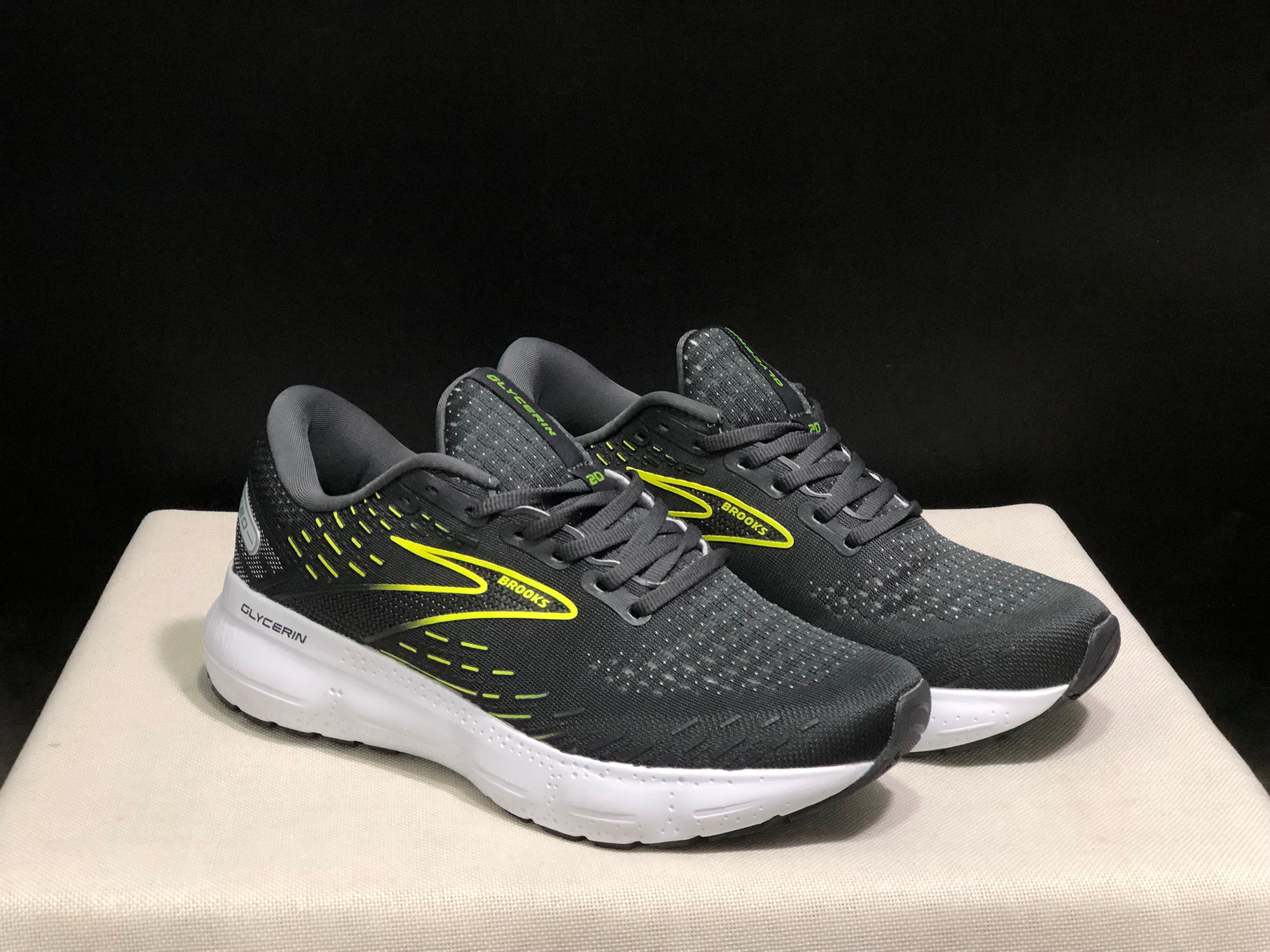 Brooks Glycerin GTS 20 Shock-absorbing Wear-resistant Running Shoes Black/Fluorescent Green