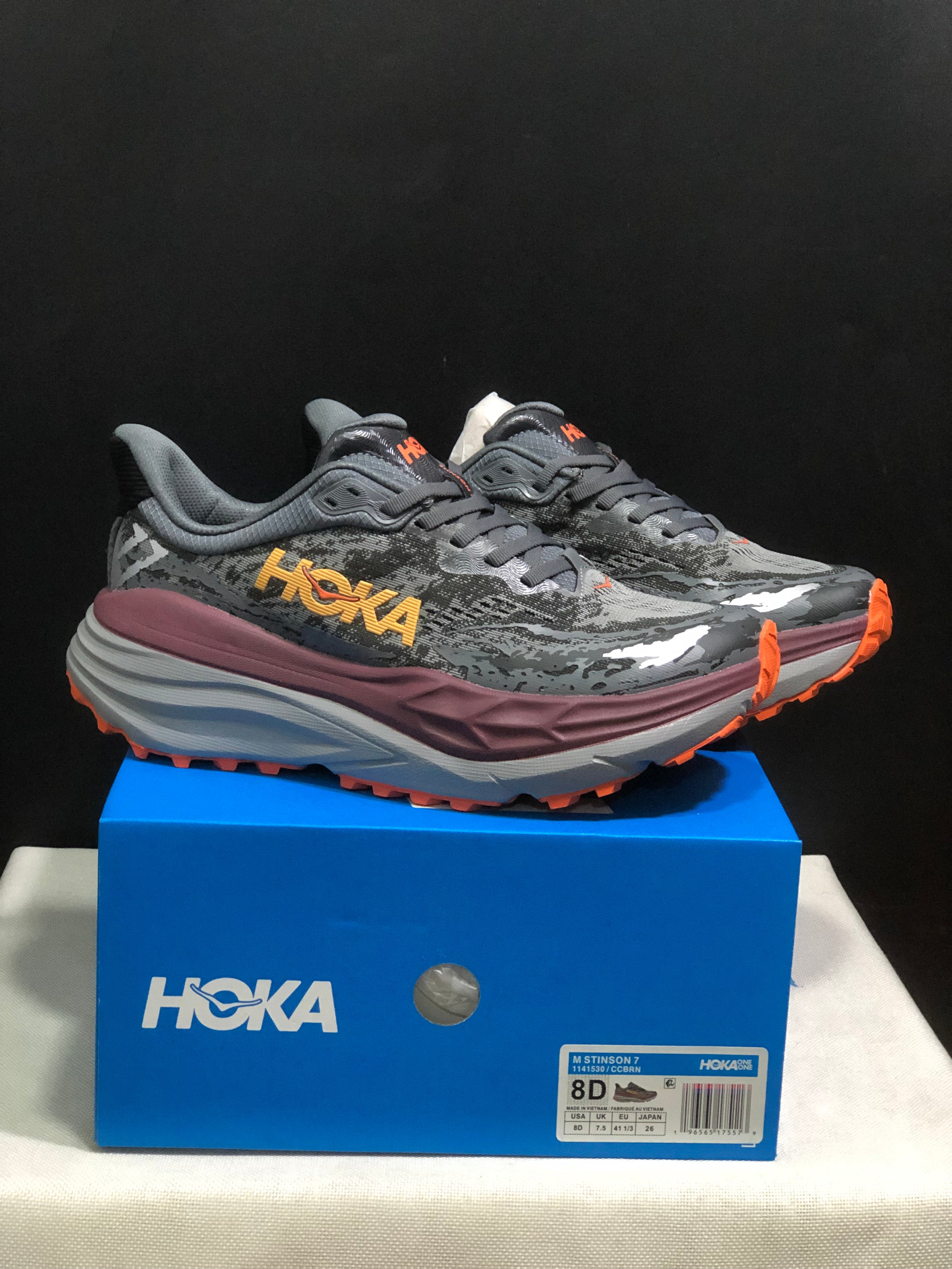 Hoka One One Stinson 7 Comfortable Anti-slip Outdoor Running Shoes Sneakers Gray/Orange