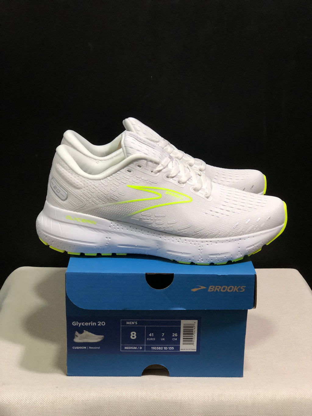 Brooks Glycerin GTS 20 Shock-absorbing Wear-resistant Running Shoes White/Fluorescent Green