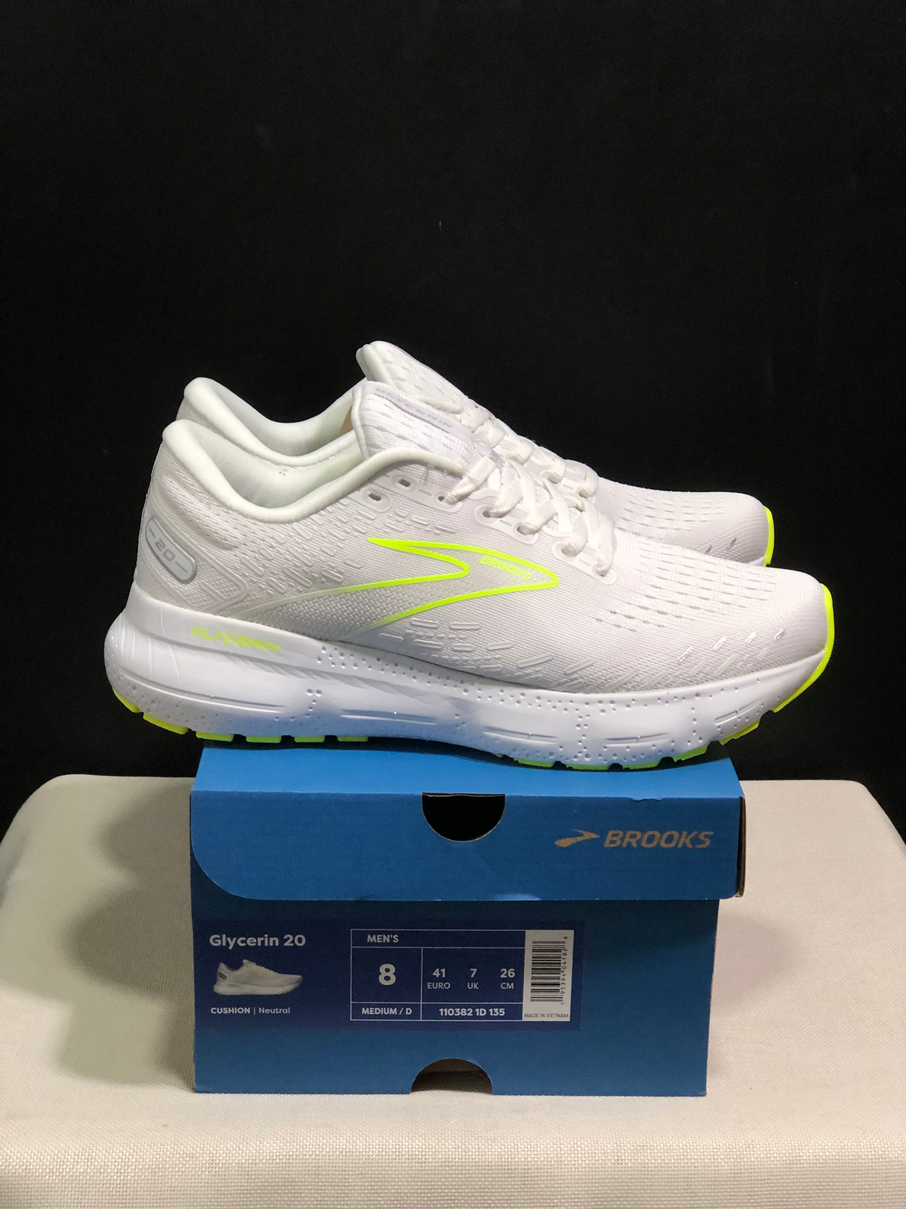 Brooks Glycerin GTS 20 Shock-absorbing Wear-resistant Running Shoes White/Fluorescent Green