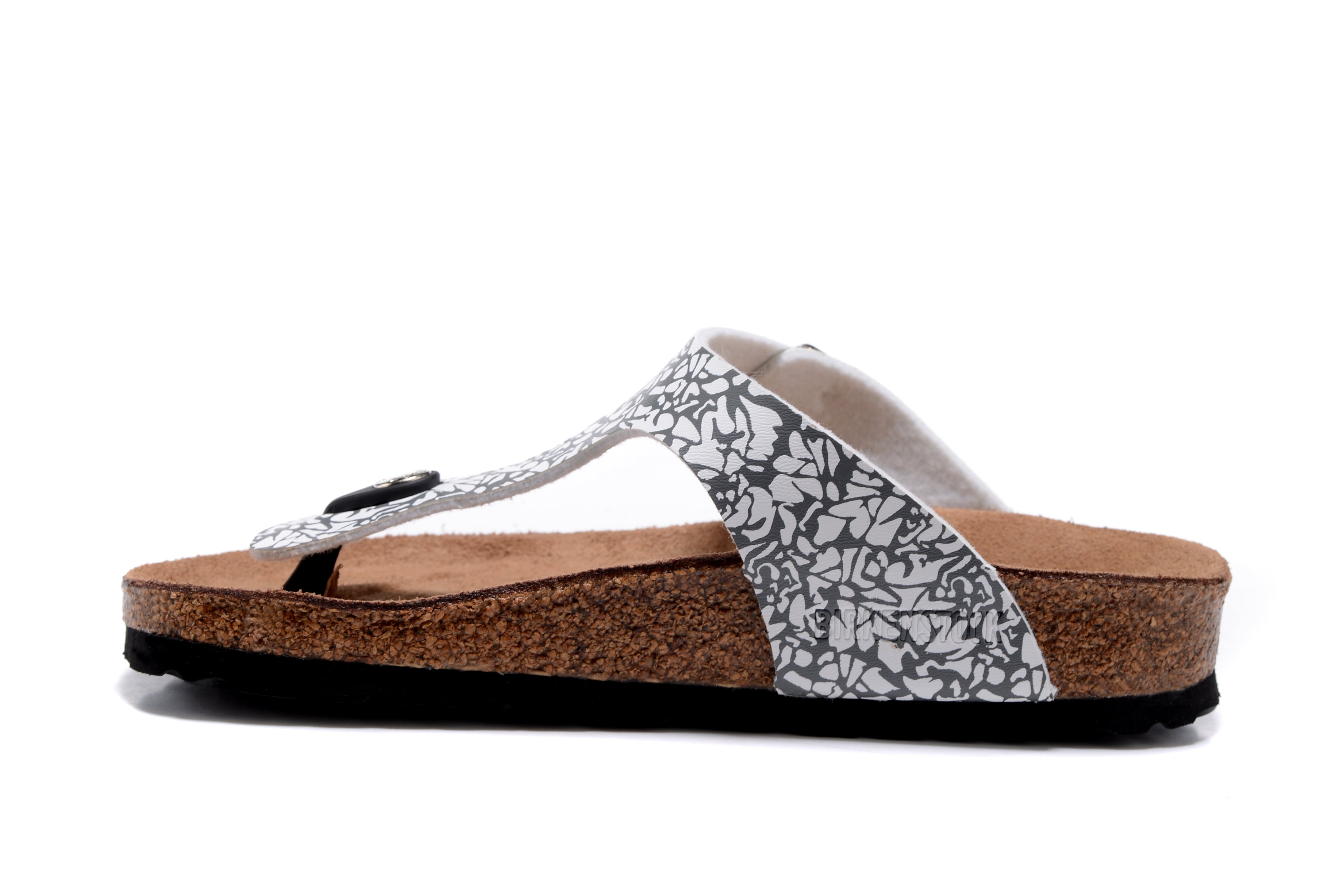 Birkenstock Gizeh Black/White Grain Flip Flops Leather Sandals