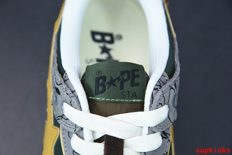A Bathing Ape Bape Sta Sk8 Gray And Yellow Embossed Patent Leather