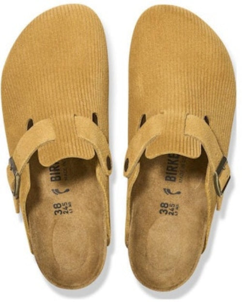 Birkenstock Boston Suede Embossed 1026183 Narrow Fit Cork Brown Covered-Toe Slippers