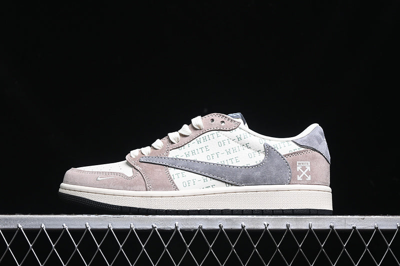 Travis Scott Fragment Design Nike Air Jordan 1 Low OG SP Grey White Light Brown Sneakers