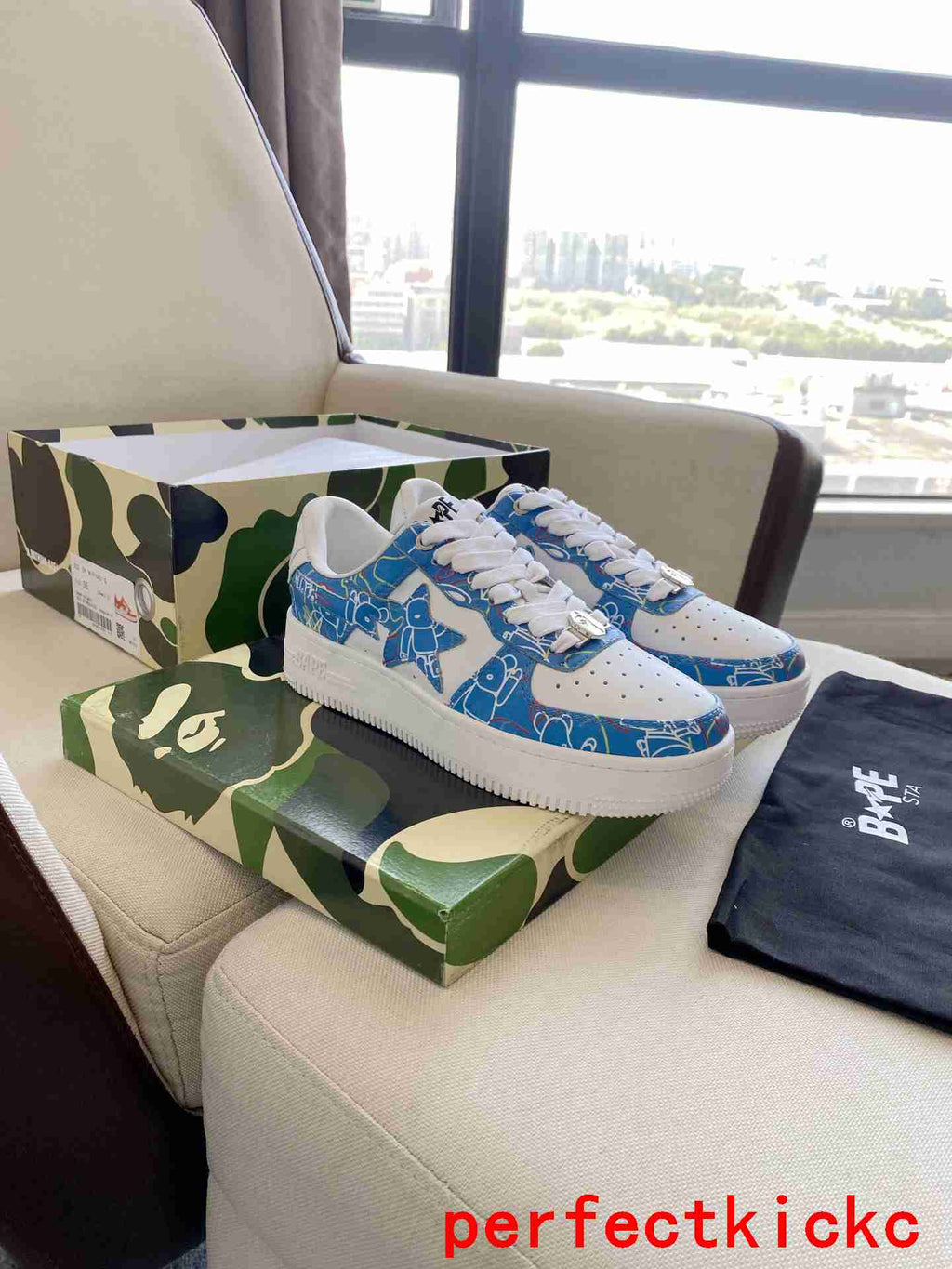 A Bathing Ape Bape Sta Sk8 Blue And White Embossed Patent Leather