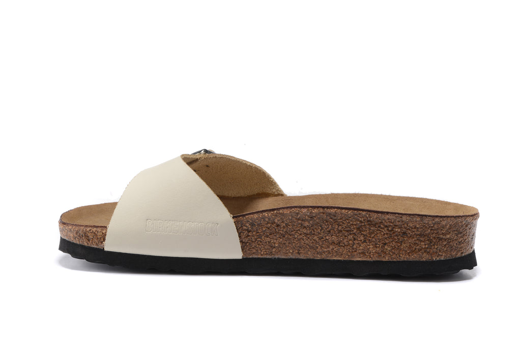 Birkenstock Madrid Cream Single Strap Slide Leather Sandals