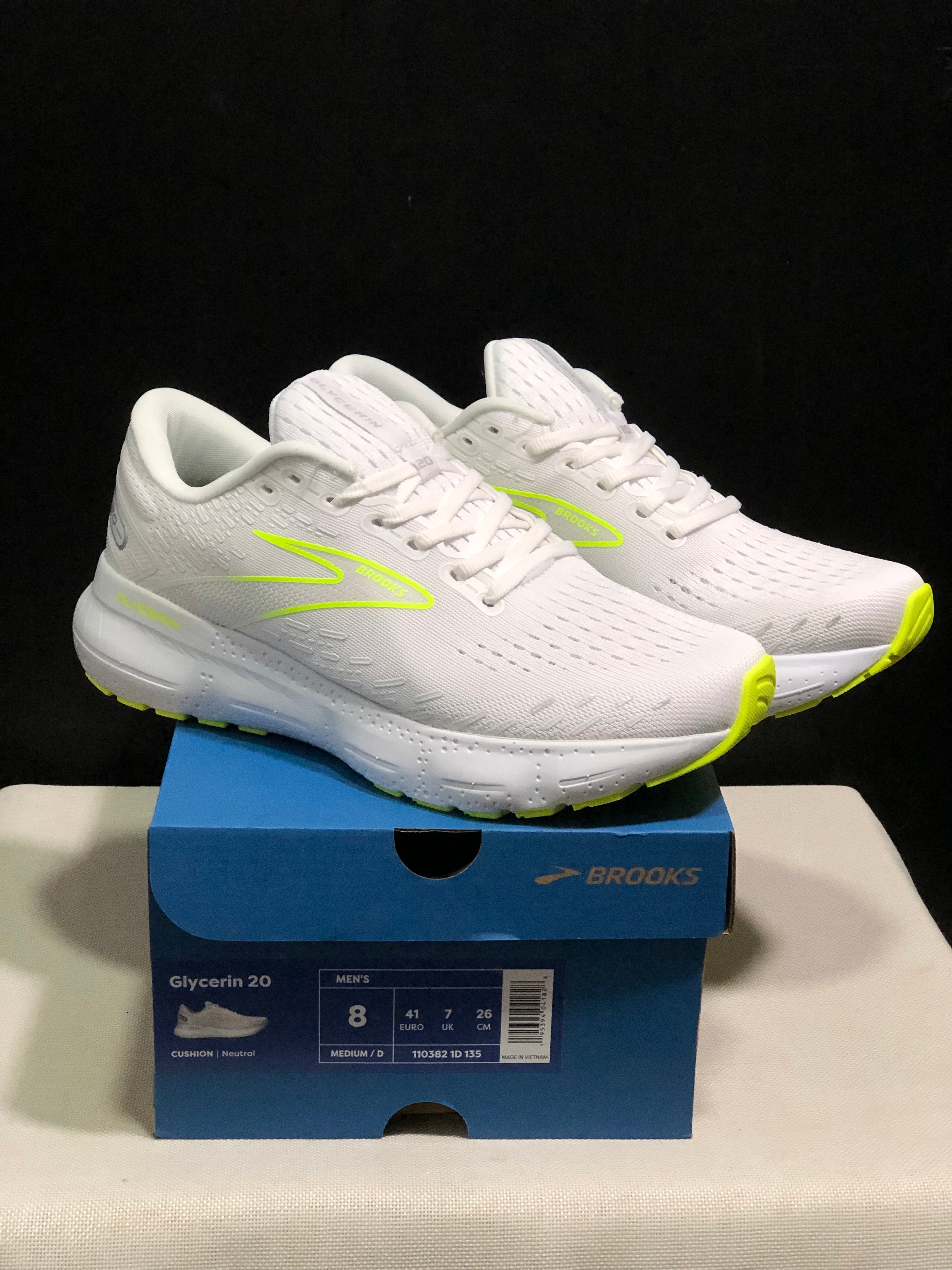Brooks Glycerin GTS 20 Shock-absorbing Wear-resistant Running Shoes White/Fluorescent Green