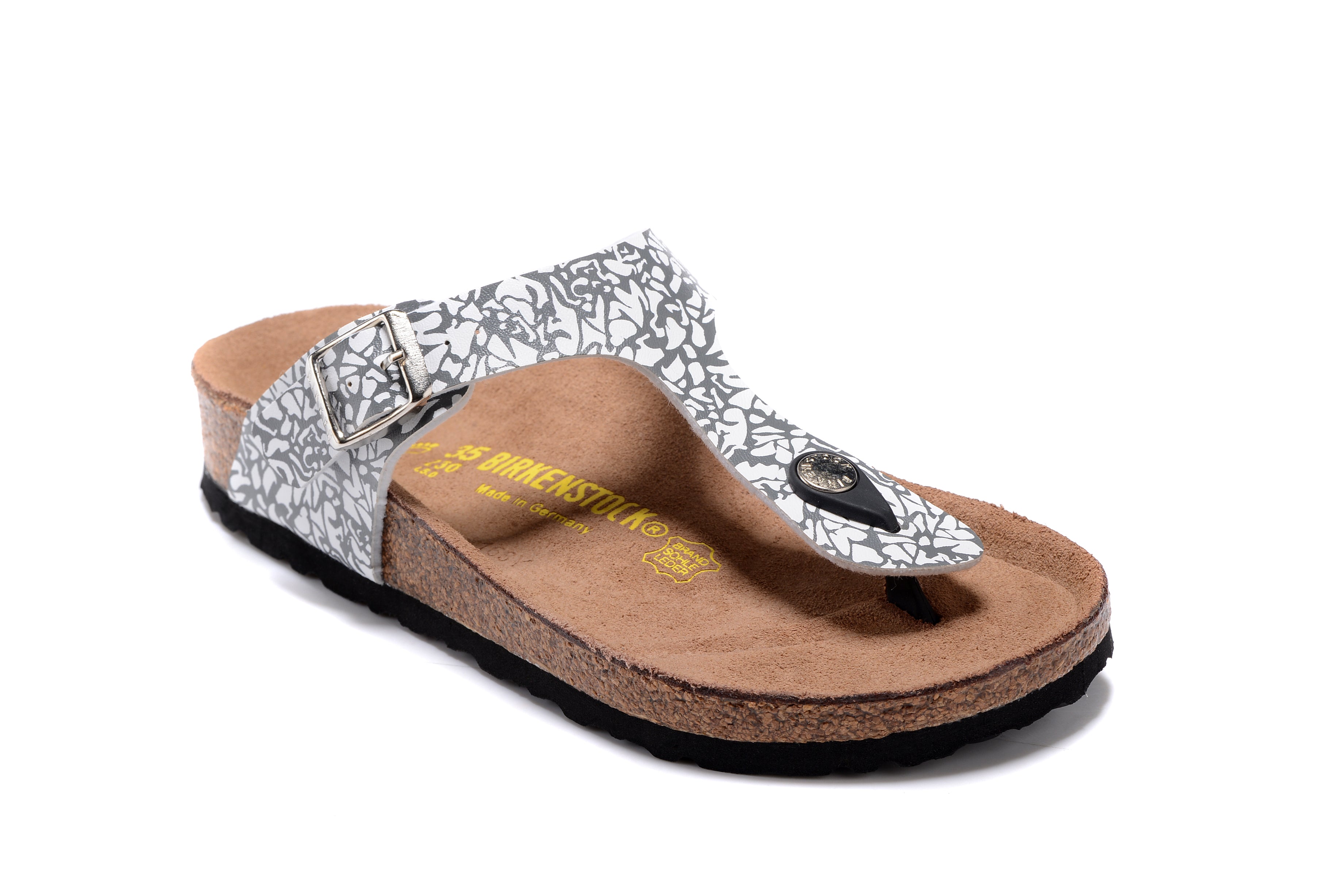 Birkenstock Gizeh Black/White Grain Flip Flops Leather Sandals