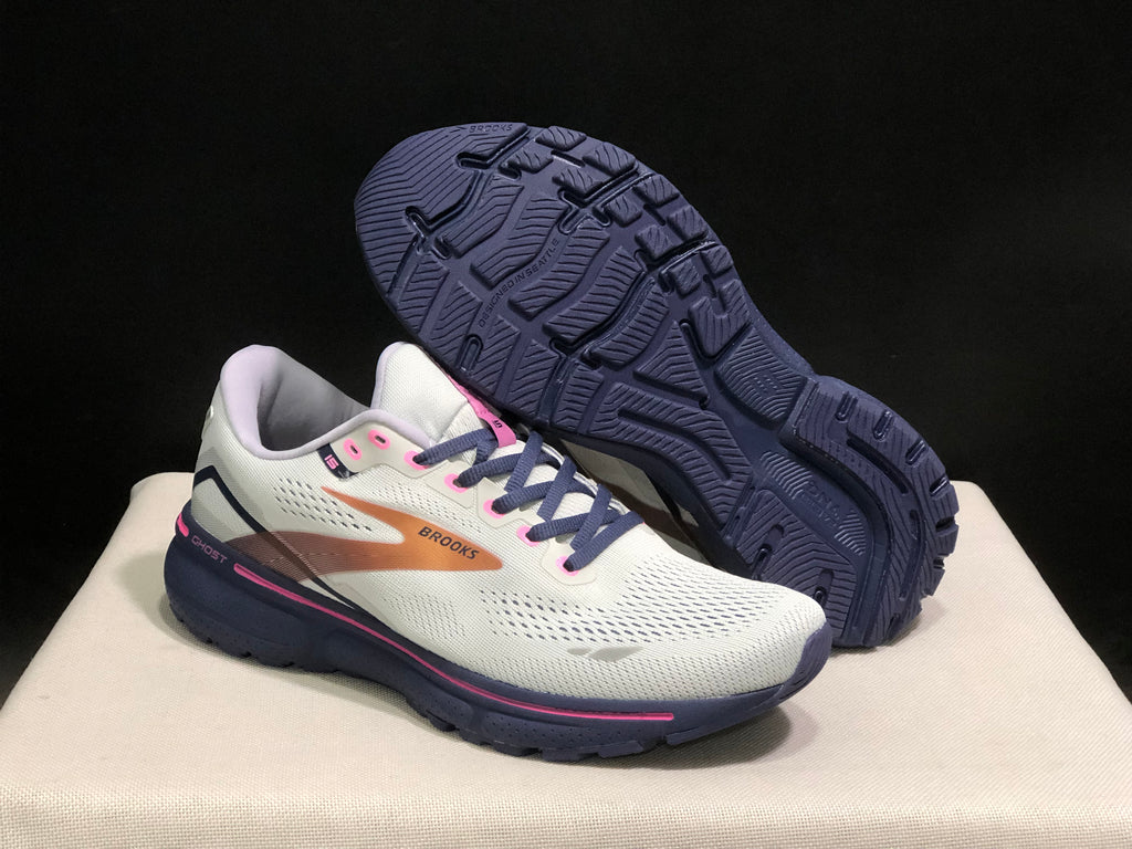 Brooks Ghost 15 Shock-absorbing Wear-resistant Low-top Running Shoes White/Light Purple