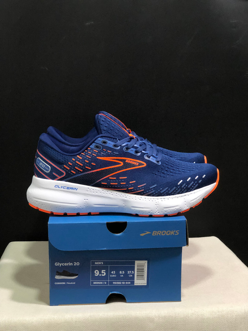 Brooks Glycerin GTS 20 Shock-absorbing Wear-resistant Running Shoes Navy/Orange