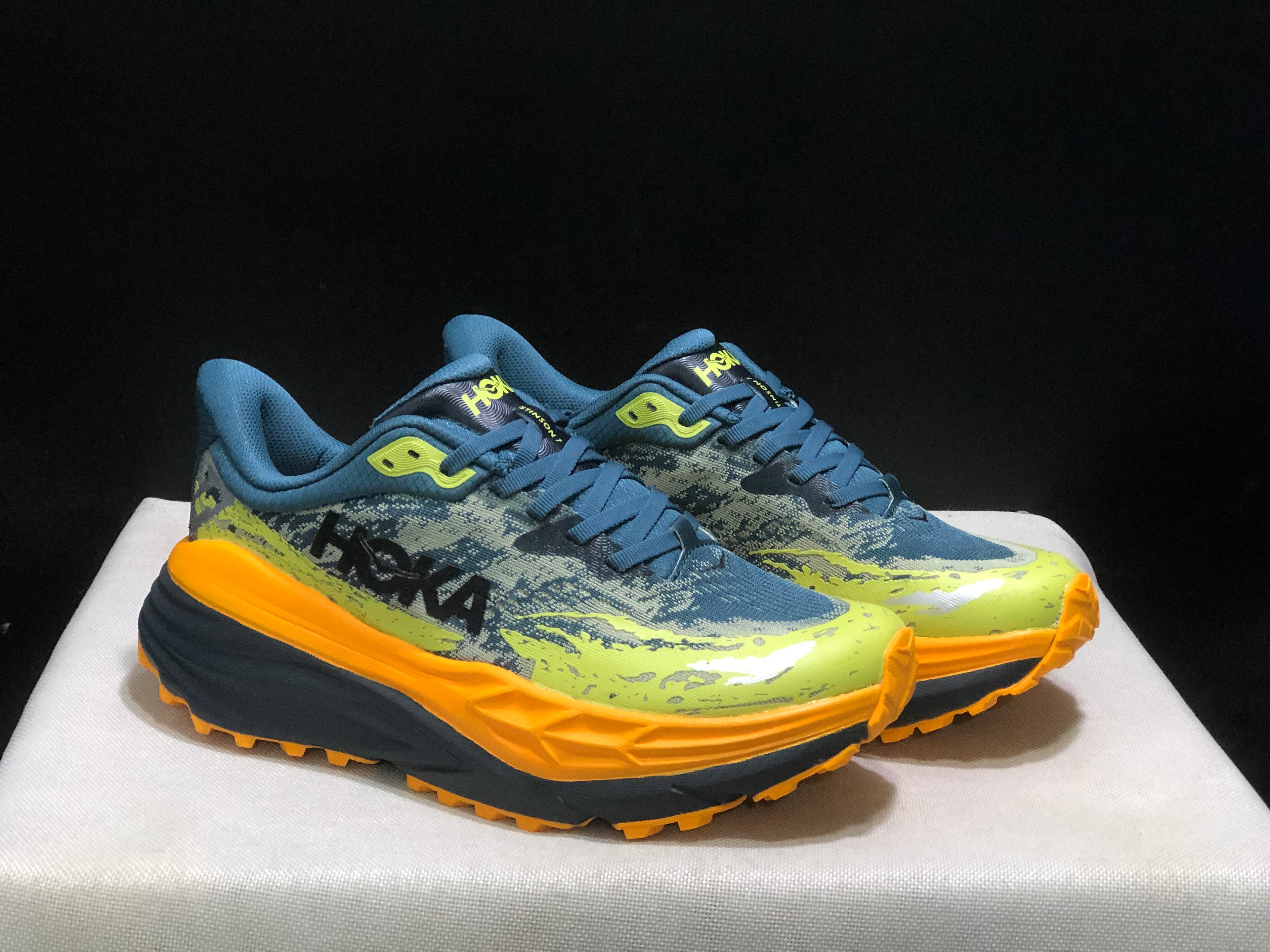 Hoka One One Stinson 7 Comfortable Anti-slip Running Shoes Turquoise/Camouflage/Orange