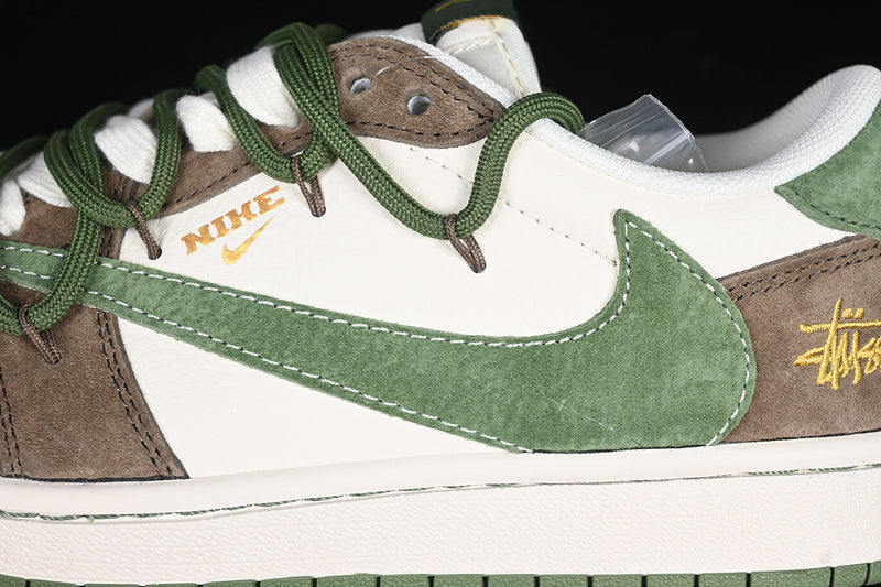 Travis Scott Fragment Design Nike Air Jordan 1 Low OG SP White Green Brown Sneakers