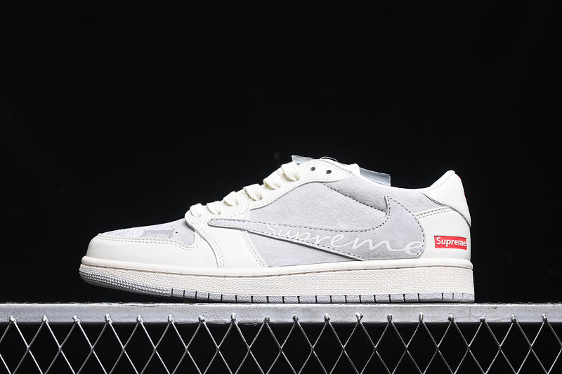 Travis Scott Fragment Design Nike Air Jordan 1 Low Supreme OG SP Light Grey White Fashion Sneakers