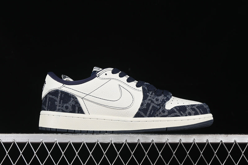 Travis Scott Fragment Design Nike Air Jordan 1 Low Dior OG SP Denim Dark Blue White Sneakers
