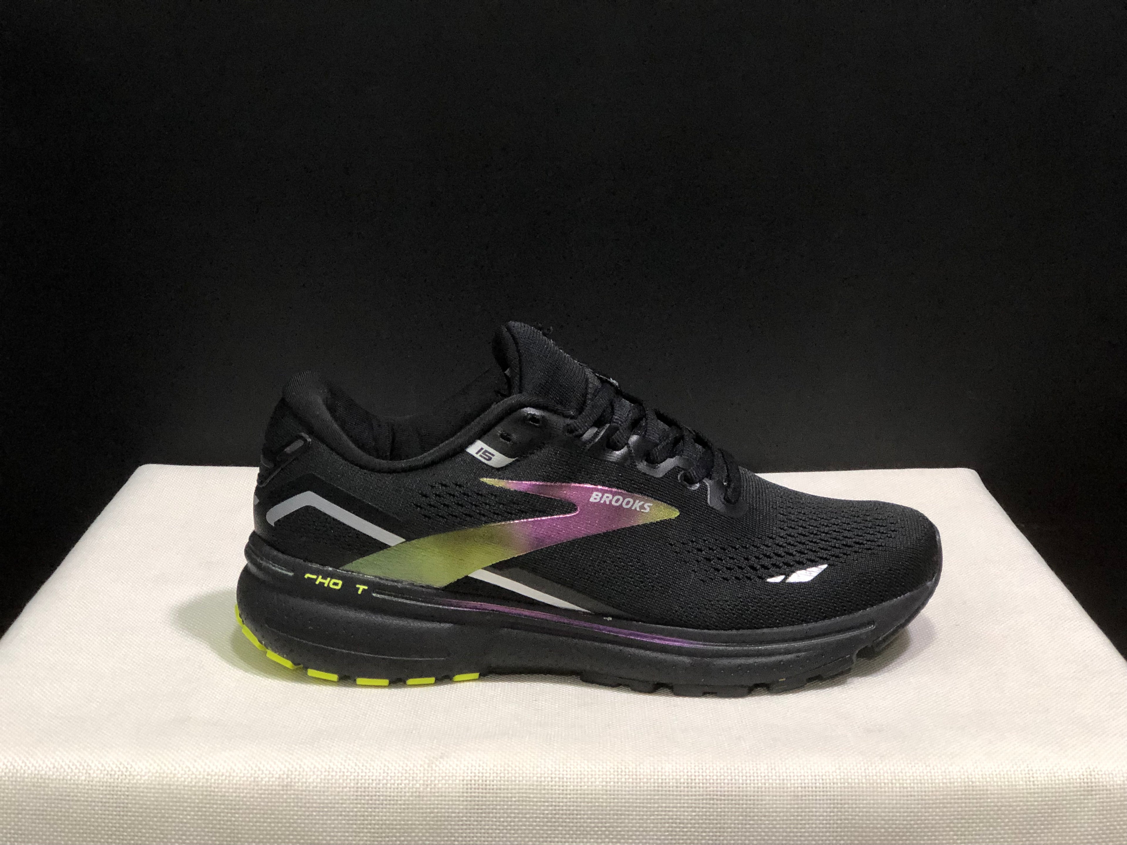 Brooks Ghost 15 Shock-absorbing Wear-resistant Low-top Running Shoes Black Lime Green