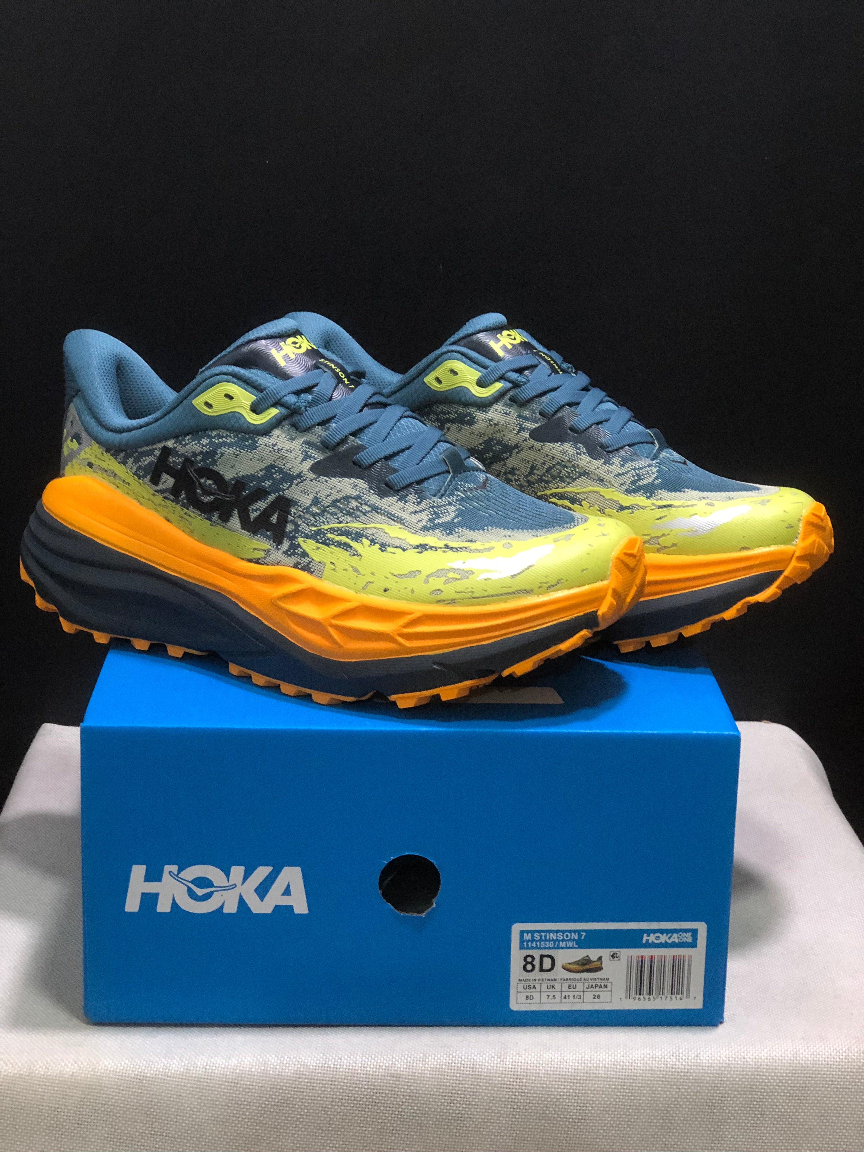 Hoka One One Stinson 7 Comfortable Anti-slip Running Shoes Turquoise/Camouflage/Orange
