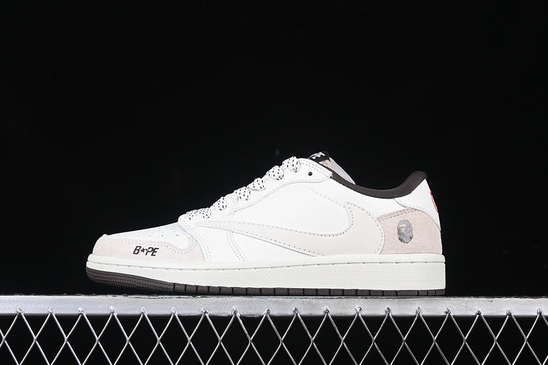 Travis Scott Fragment Design Nike Air Jordan 1 Low Bape OG SP Brown Sole White Beige Sneakers