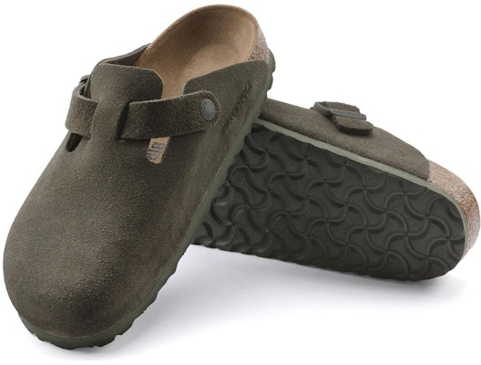Birkenstock Boston Olive Green Suede Leather 1024714 Fashion Slippers