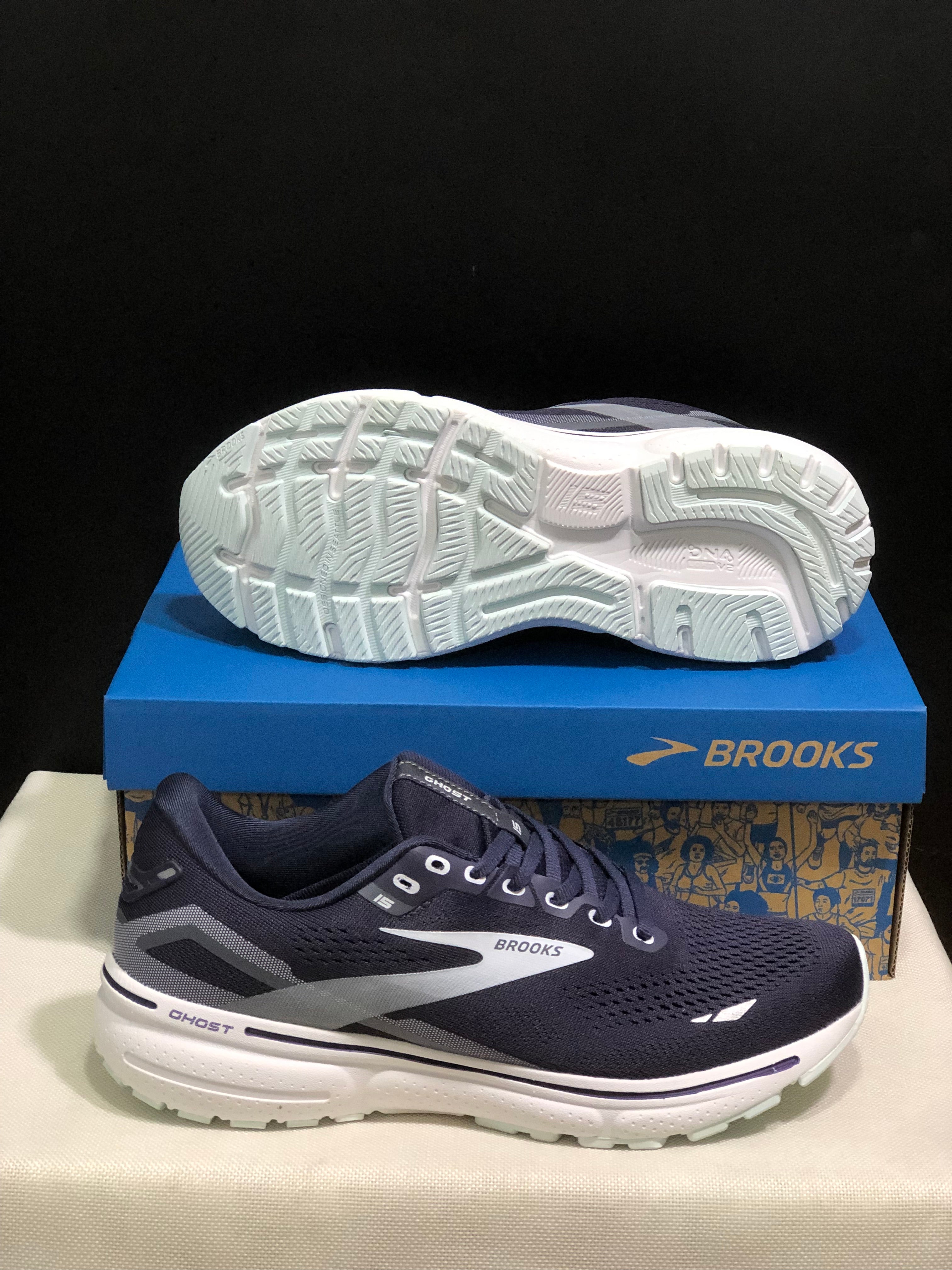 Brooks Ghost 15 Shock-absorbing Wear-resistant Low-top Running Shoes Dark Blue/White